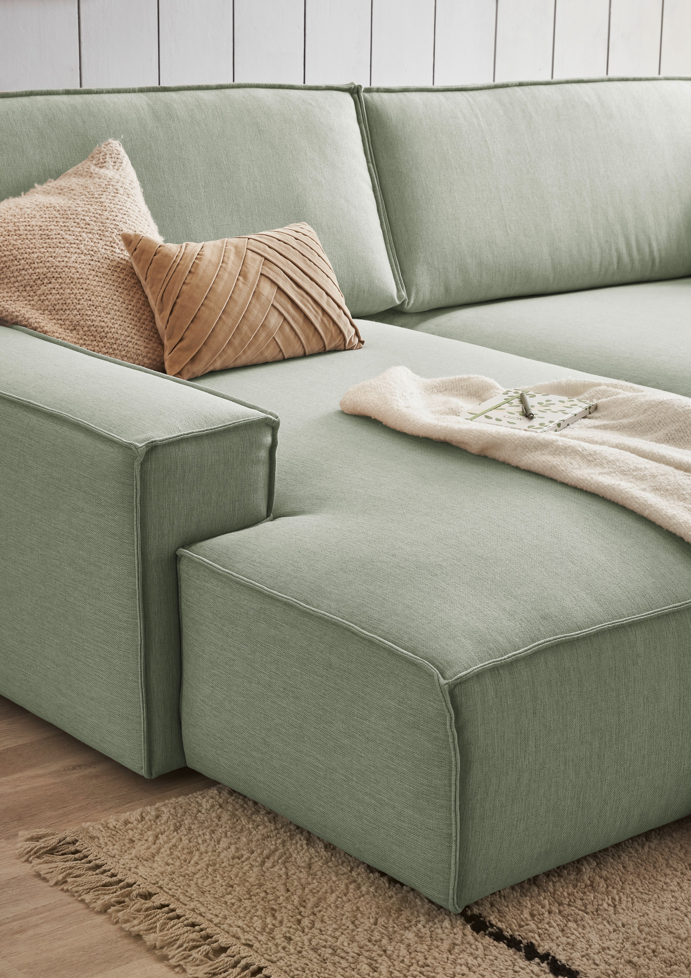 Home affaire Ecksofa »NEU: SHERWOODL XXL 284, Big-Sofa L-Form, tiefe Sitzfläche 95 cm, Cord,«, Leinenoptik, Recamiere rechts/links, auch als Schlafsofa stellbar
