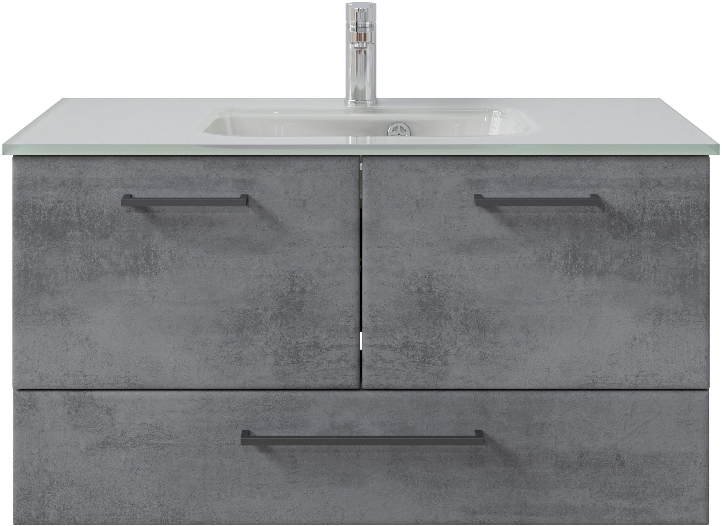 Saphir Badmöbel-Set »Quickset 945 Glas-Waschtisch mit Unterschrank, 99 cm breit, Waschplatz«, (1 St.), 2 Türen, 1 Schublade, inkl. Türdämpfer, Waschtisch Set mit Waschbecken