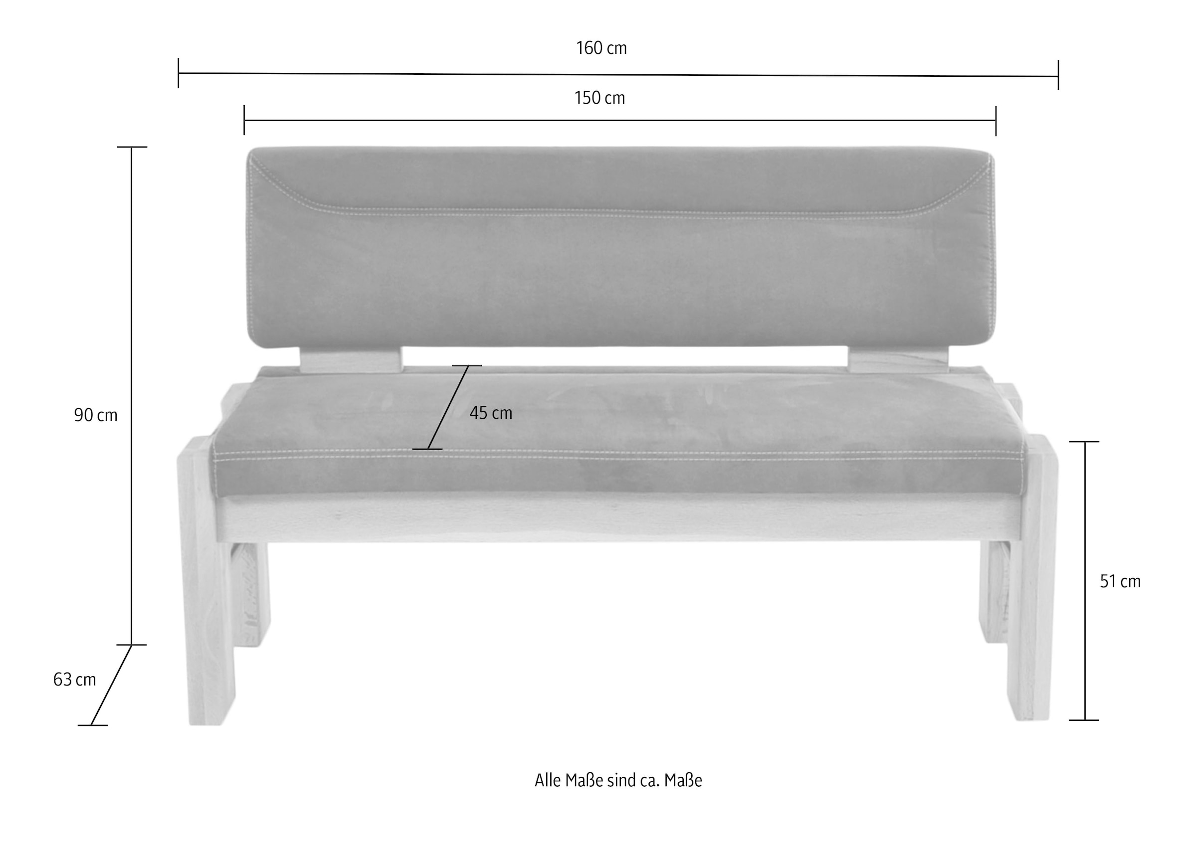 K+W Komfort & Wohnen Polsterbank, gepolsterte Stauraumbank, Massivholz, in 2 Breiten 161cm oder 181cm