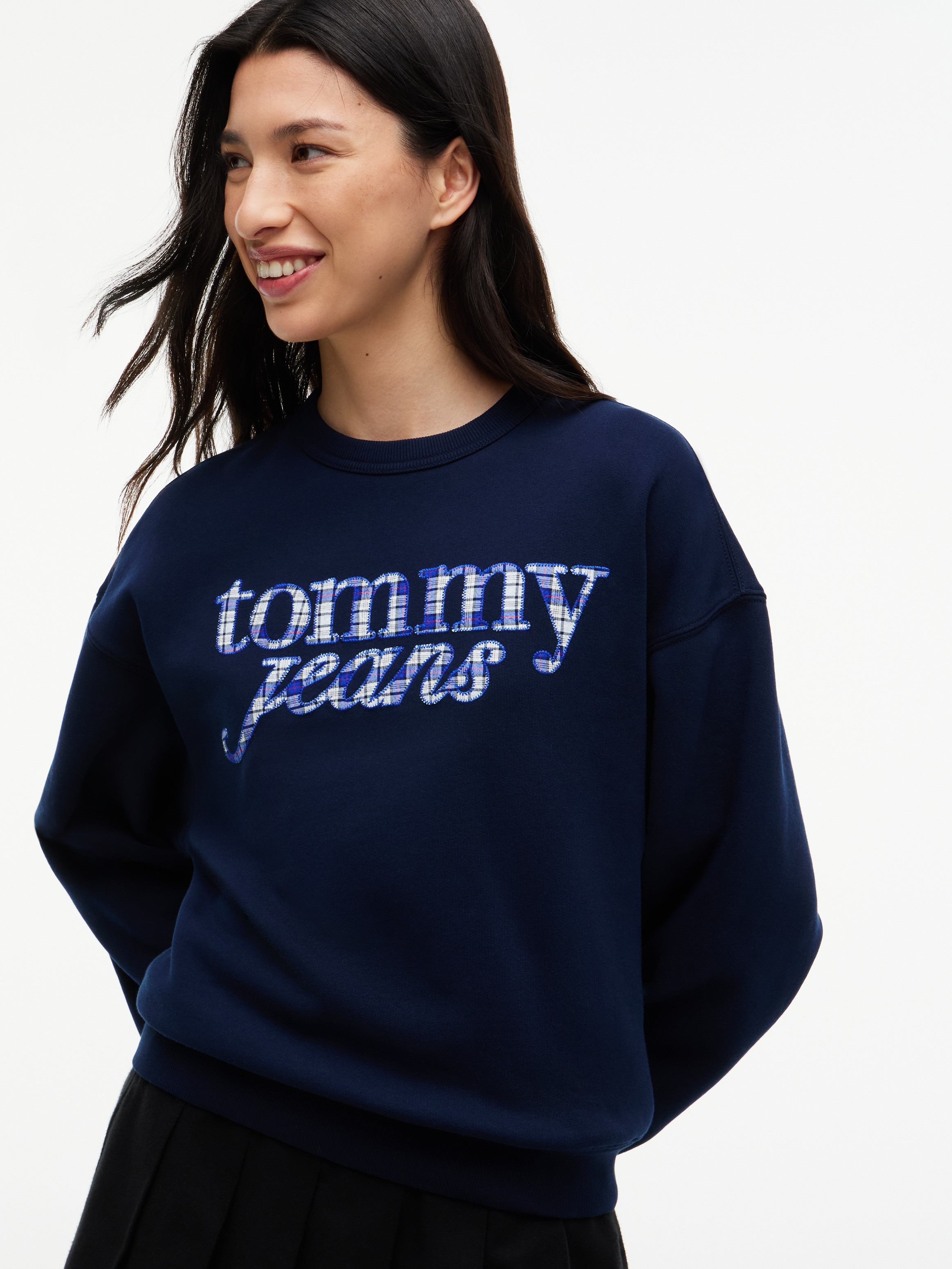 Tommy Jeans Sweatshirt »TJW BXY CHECK SCRIPT CREW«, Baumwollmischung
