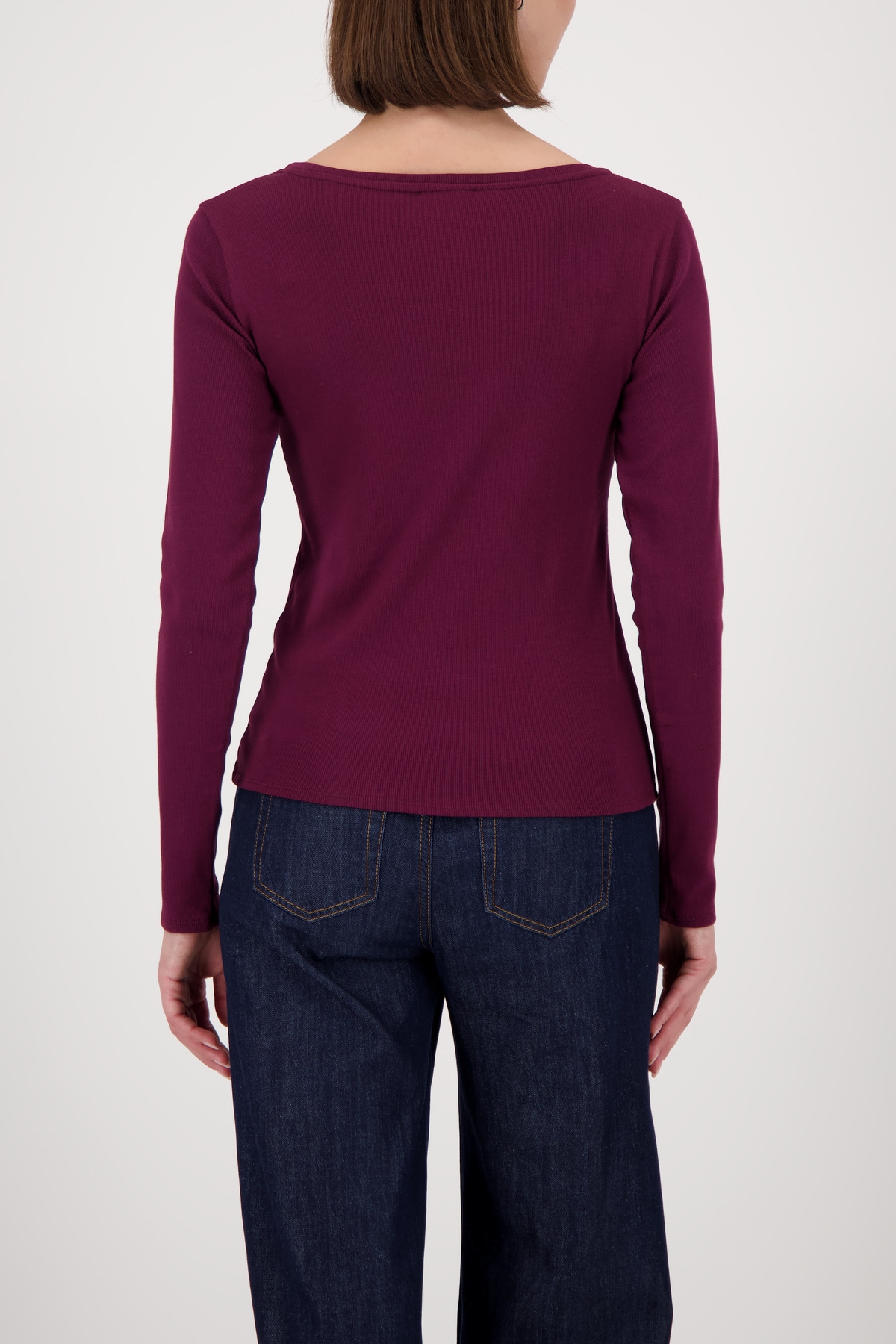 Monari Langarmshirt »Shirt Rippe Schmuck« Mit weitem Rundhalsausschnitt