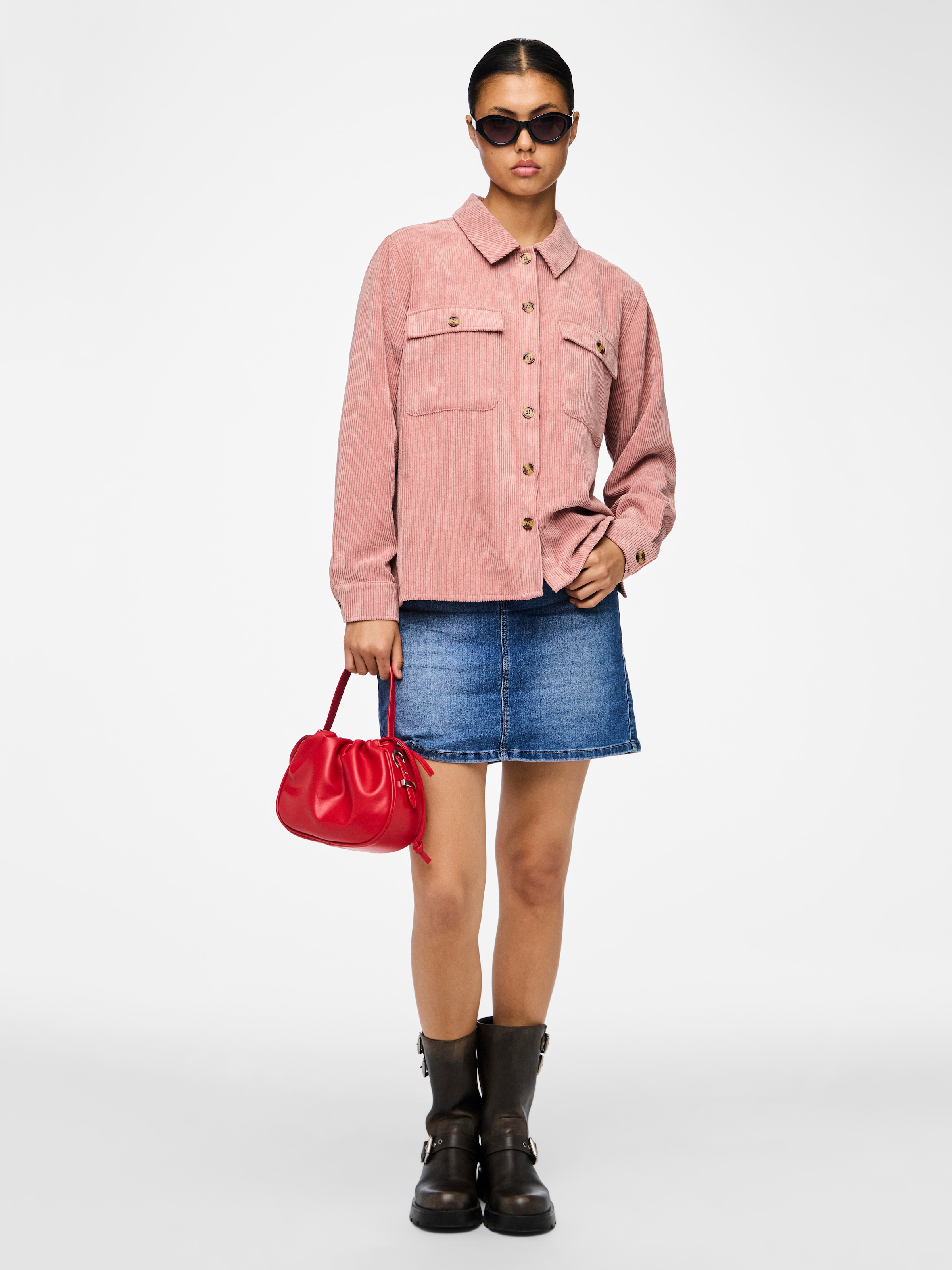pieces Hemdbluse »PCEFFI LS SHIRT WVN NOOS« Materialmix, loose fit