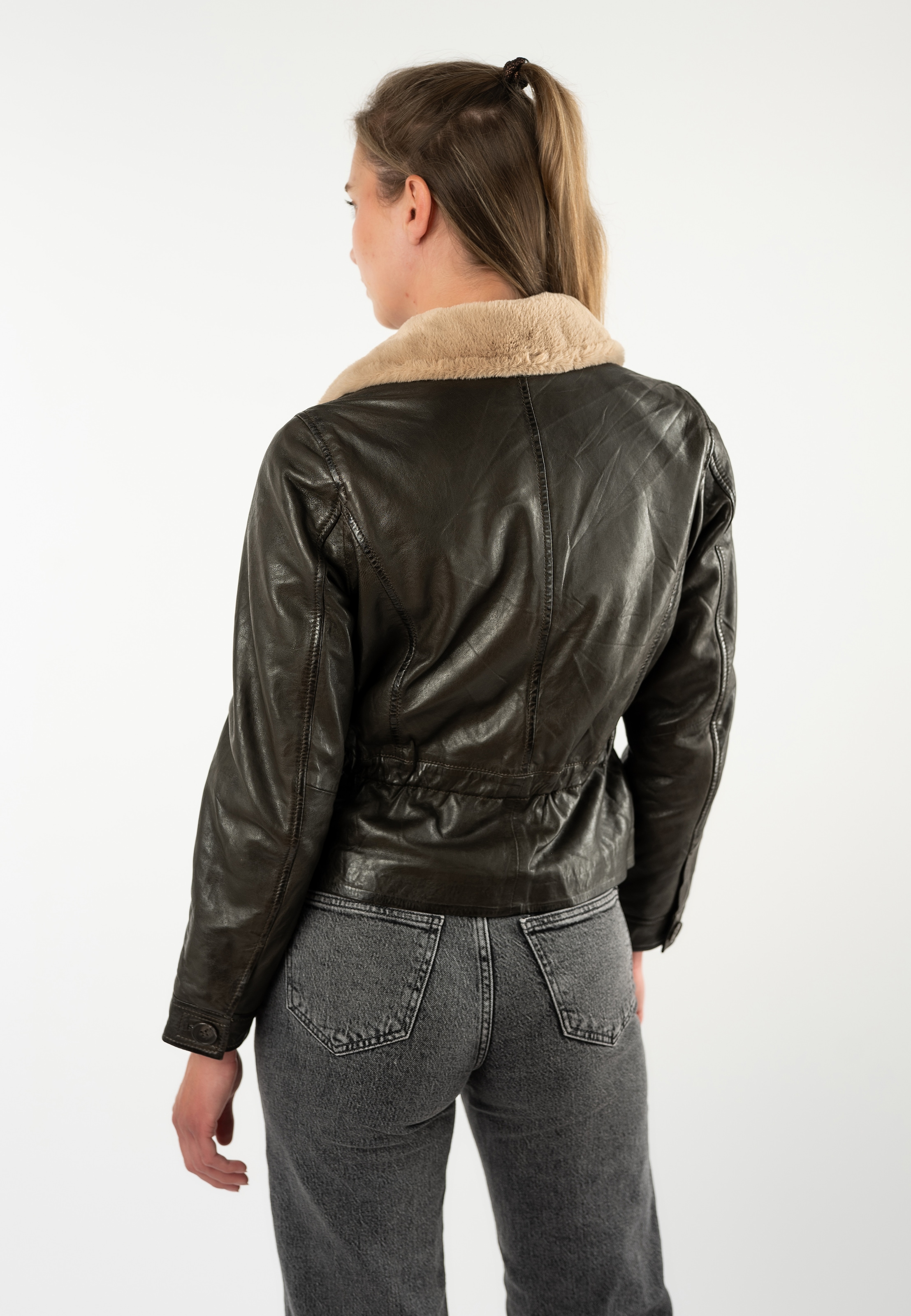 Mauritius Lederjacke »MWIcelyn« mit Reverskragen mit Fake-Fur-Besatz, tailliert