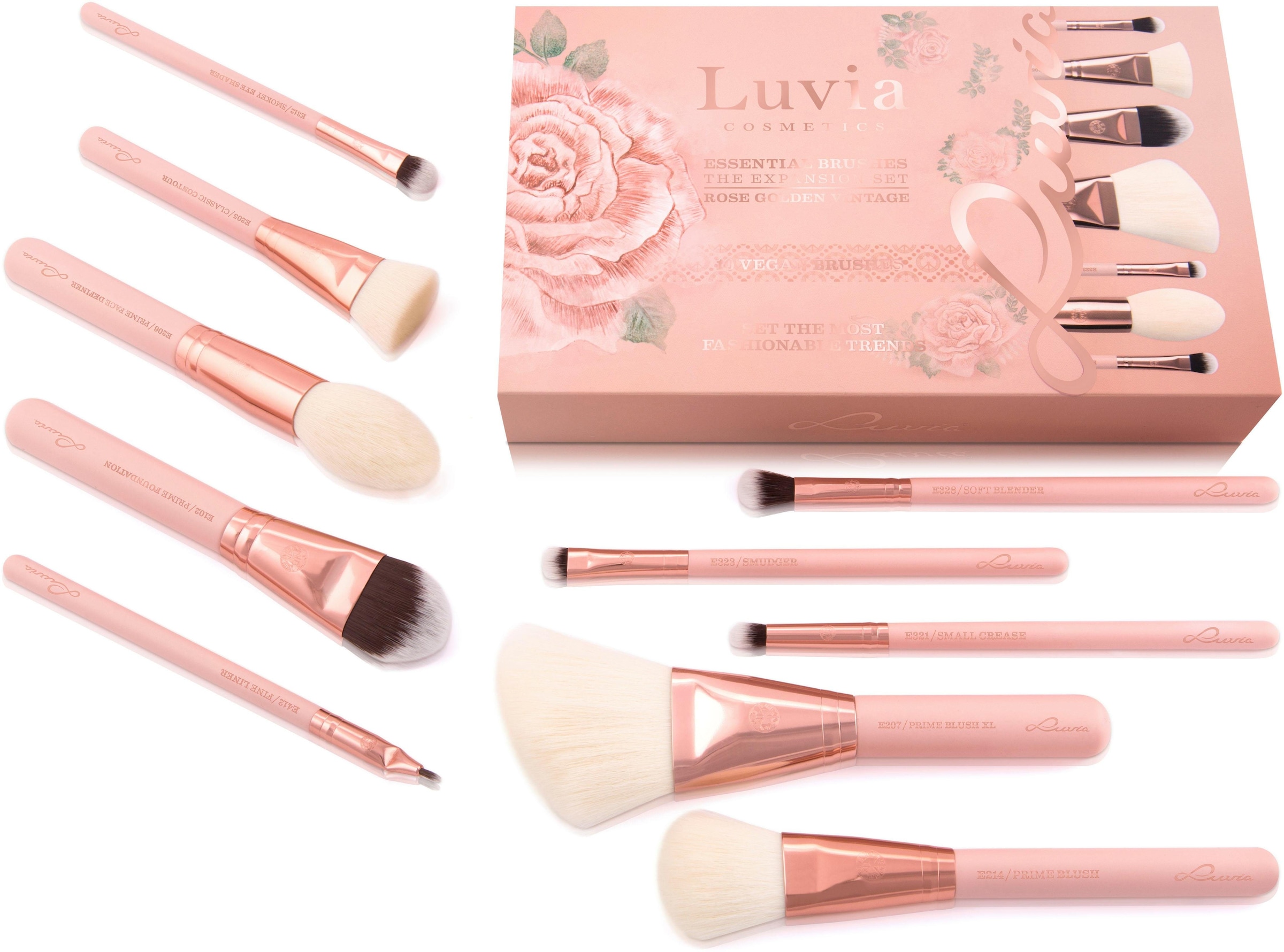 Luvia Cosmetics Kosmetikpinsel-Set »Essential Brushes - Expansion Set - Rose Golden Vintage«, (10 tlg.)