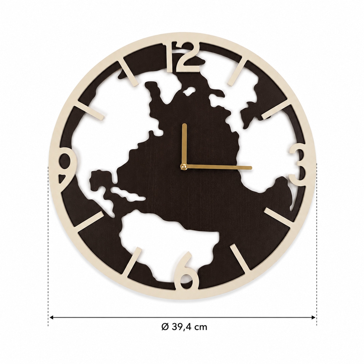 OTTO home Uhr »runde Wanduhr mit Quarzuhrwerk, ca.39,5cm« aus MDF mit goldfarbenen Zeigern, Landkarte, Weltkarte