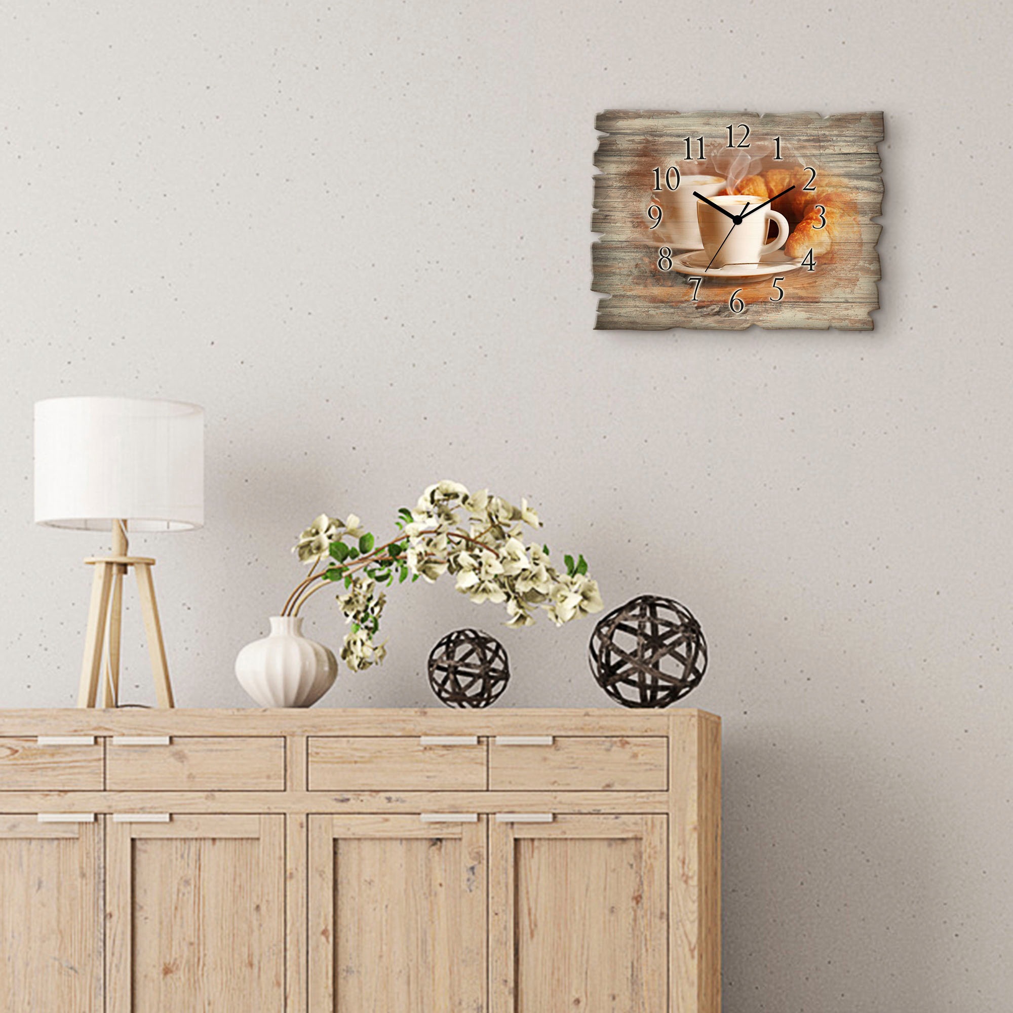 Artland Wanduhr »Dampfender Cappuccino und Croissant« wahlweise mit Quarz- oder Funkuhrwerk, lautlos ohne Tickgeräusche