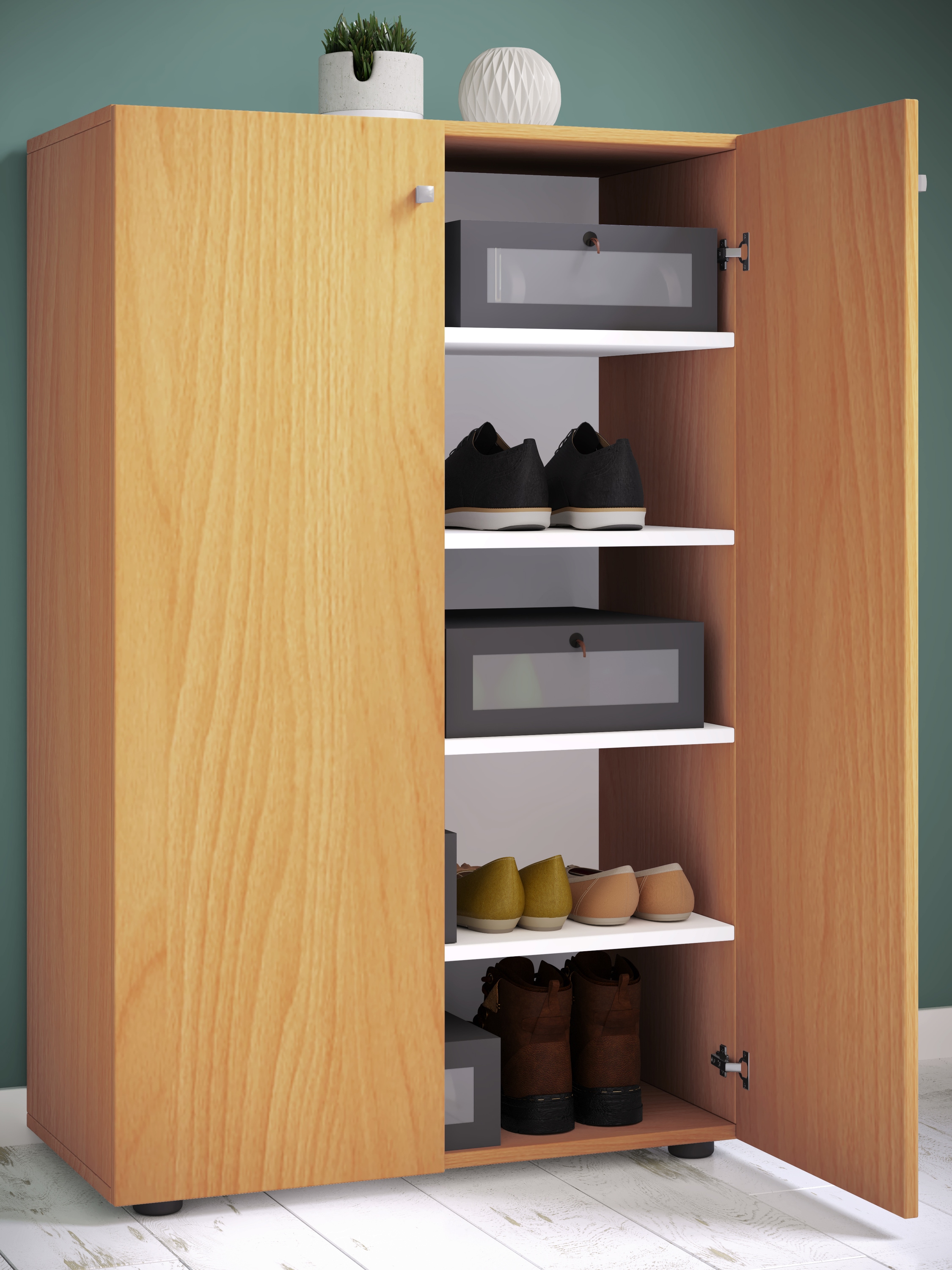 VCM Schuhschrank »VCM Holz-Schuhschrank | Maße: H. 110 x B. 70 x T. 39 cm | Allzweckschrank | 5 Fächer | 2 Drehtüren¿ Lona«, (1 St.)