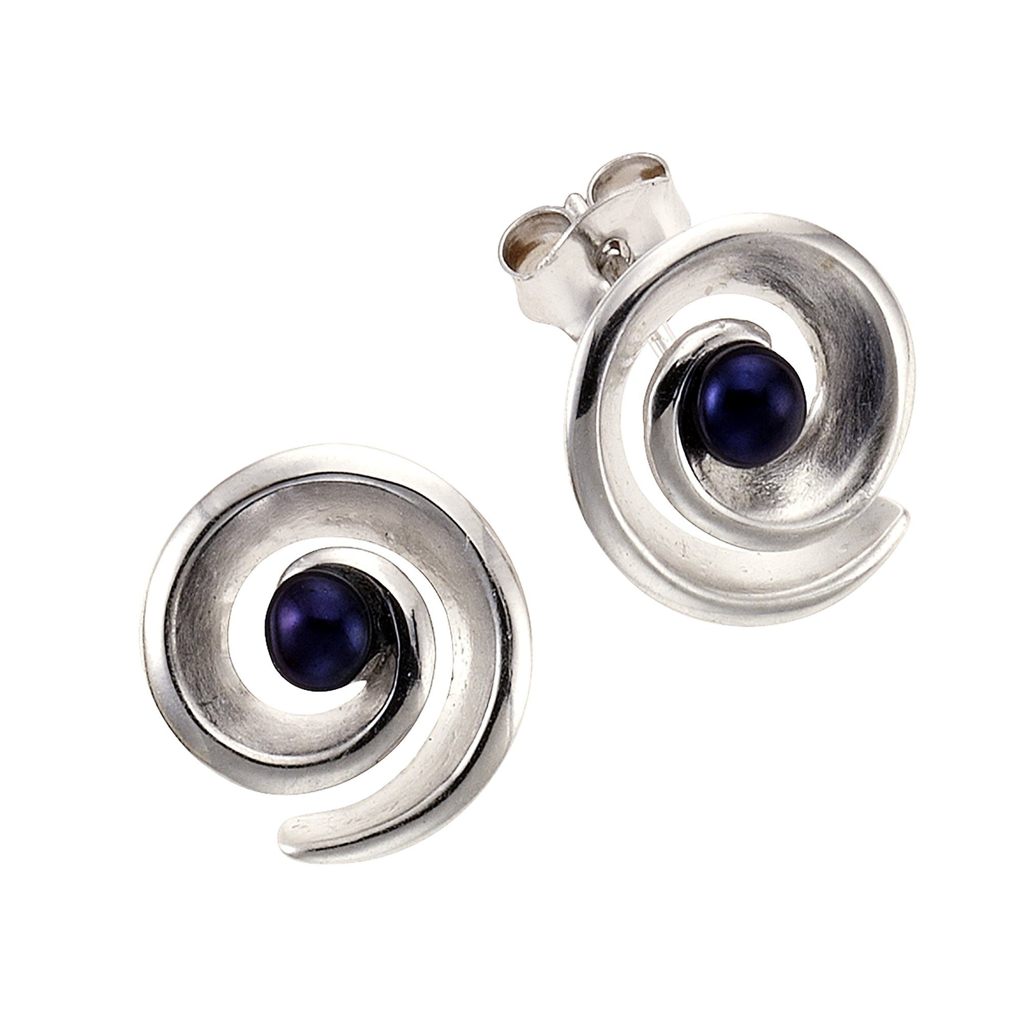 Zeeme Paar Ohrstecker »925/- Sterling Silber Perle schwarz«, Süßwasserzuchtperle