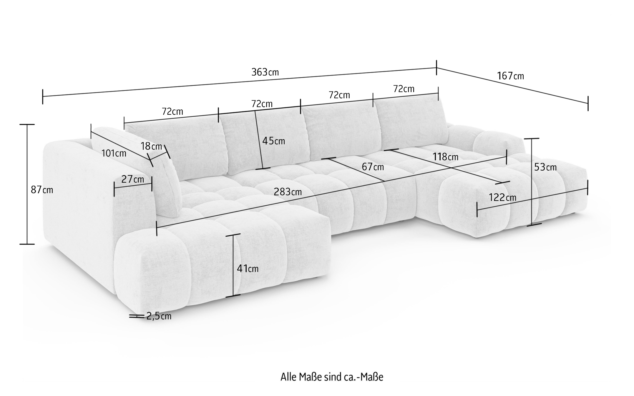 OTTO home Wohnlandschaft »AZITA U-Form, Breite 363 cm - OTTO. Verlässliche Qualität.« wahlweise als Schlafsofa mit Bettkasten, Bubble-Optik