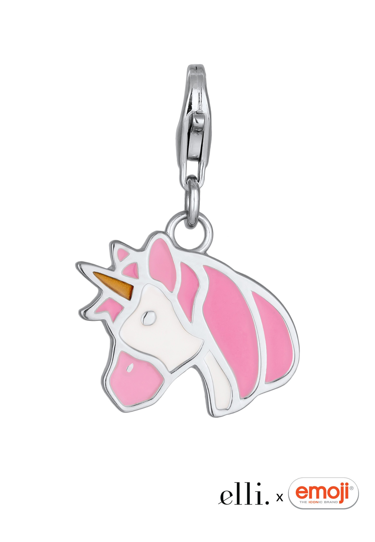 Elli Charm-Einhänger »Charm Anhänger Emoji Einhorn Emaille 925 Sterling Silber«