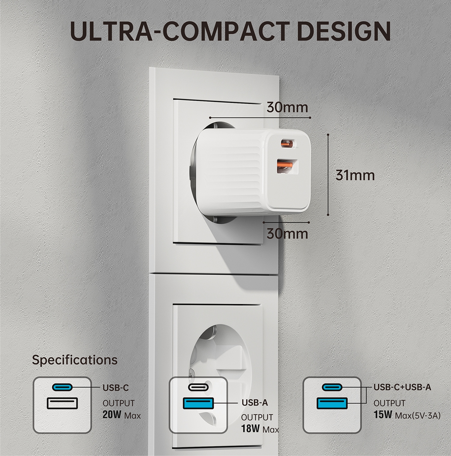 4smarts USB-Ladegerät »VoltPlug Duos Mini PD 20W + USB-C Kabel«, USB-A USB-C Fast Charge Samsung Galaxy Apple iPhone Huawei Xiaomi Sony