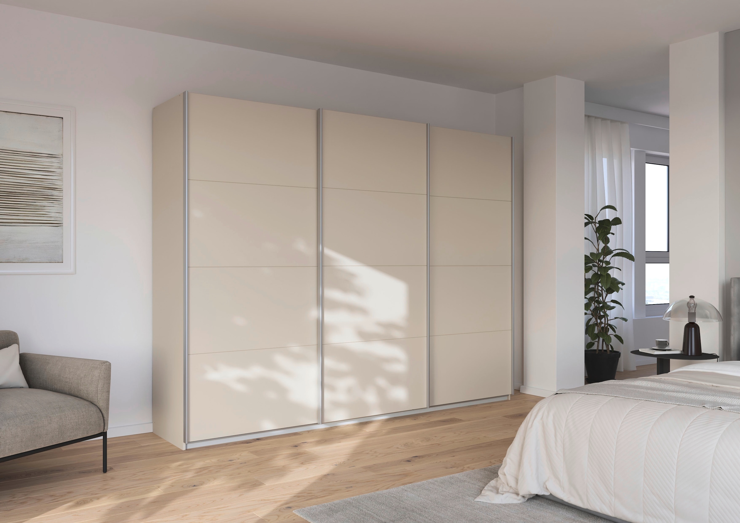 rauch Schwebetürenschrank »Kleiderschrank Schrank Garderobe AGORDO mit Dekor- oder Hochglanzfront«, (in zwei Griff-Farben), durchdachte Innenausstattung, in 4 Breiten und 2 Höhen MADE IN GERMANY