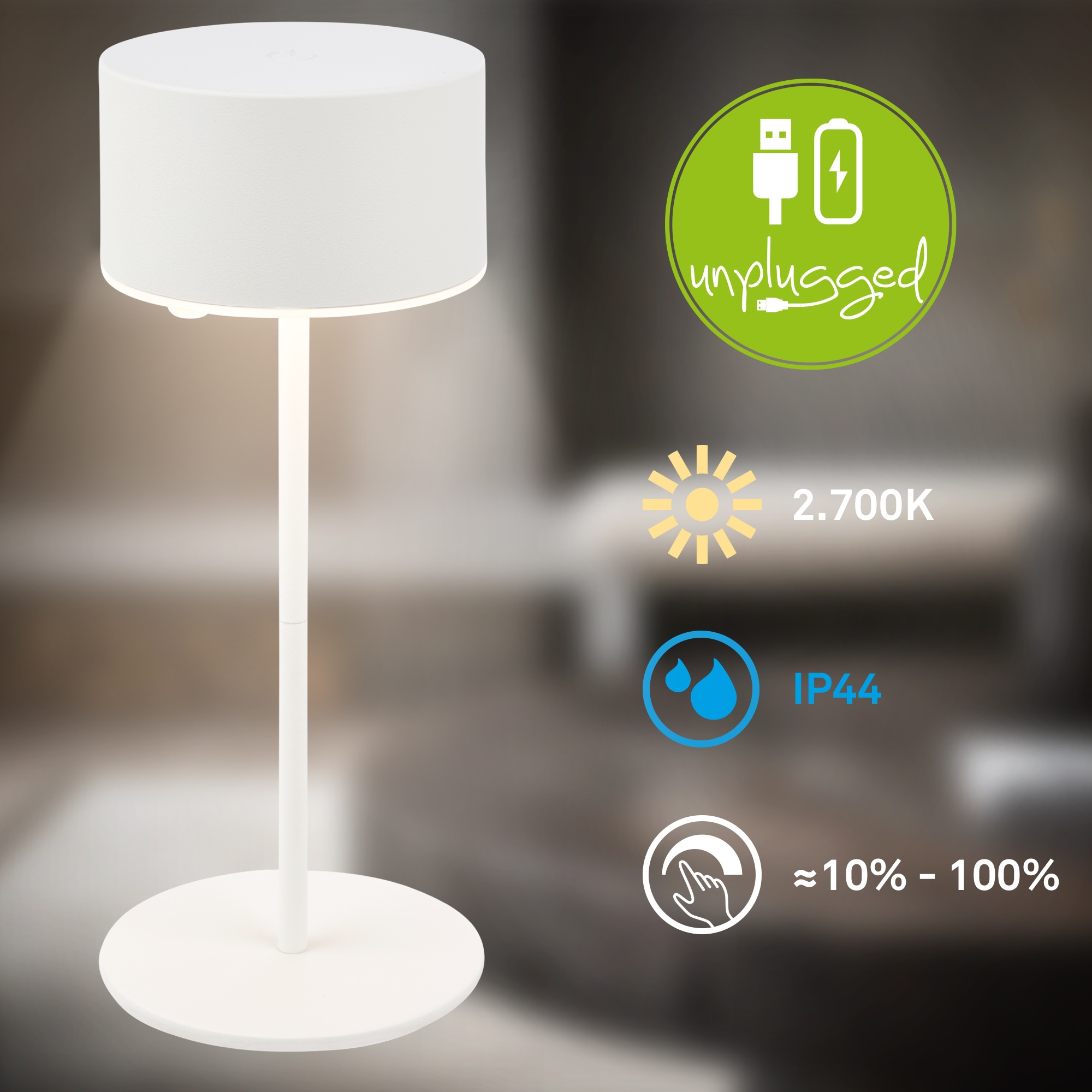 Briloner Leuchten LED Tischleuchte »KIRA« LED-Modul 1 Stk. Warmweiß 8x19 cm, Akku tauschbar, Indoor/Outdoor, Wohnzimmer, Flur, Balkon