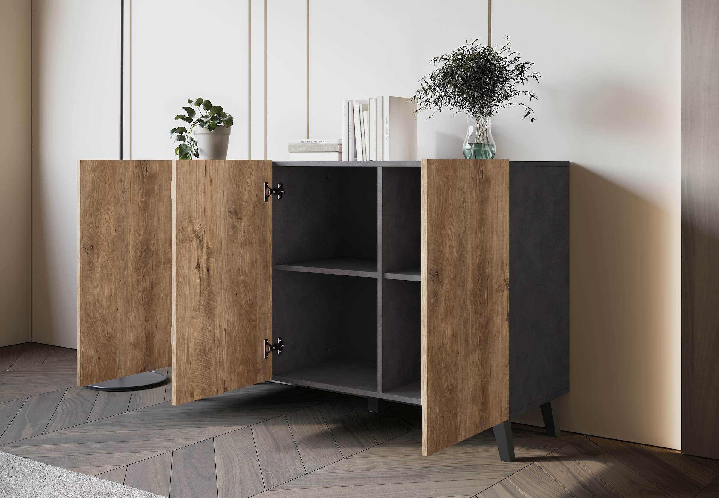 Home affaire Sideboard »SIDEBOARD PHUKET II, Stilvolle, grifflose Kommode, Breite 120cm« 1 Stk. tlg. Mit 6 Fächern und höhenverstellbaren Einlegeböden