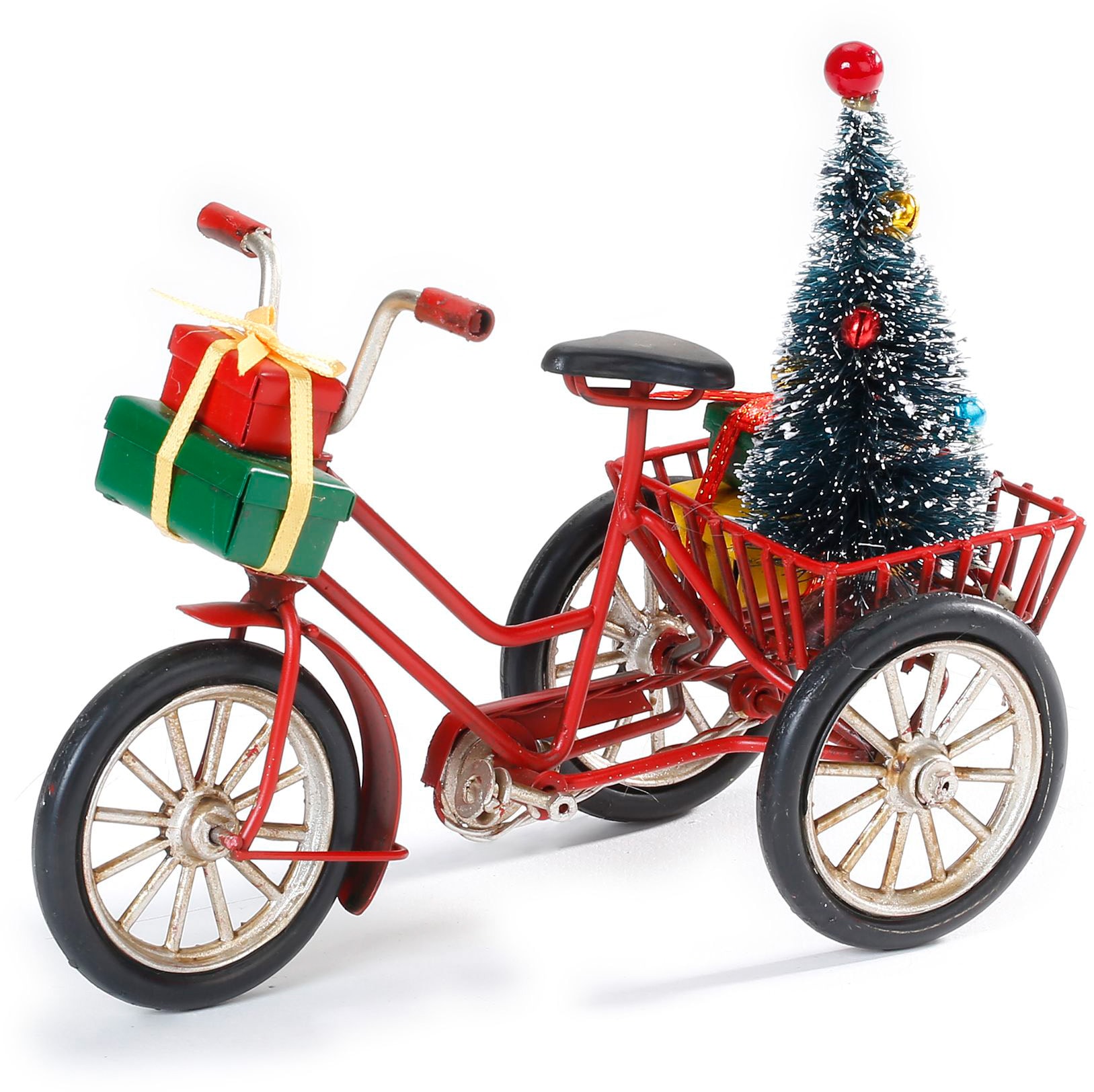CHRISTMAS GOODS by Inge Weihnachtsfigur »Dreirad mit Transportkorb, Weihnachtsdeko rot«, Inkl. Weihnachtsbaum und Geschenken