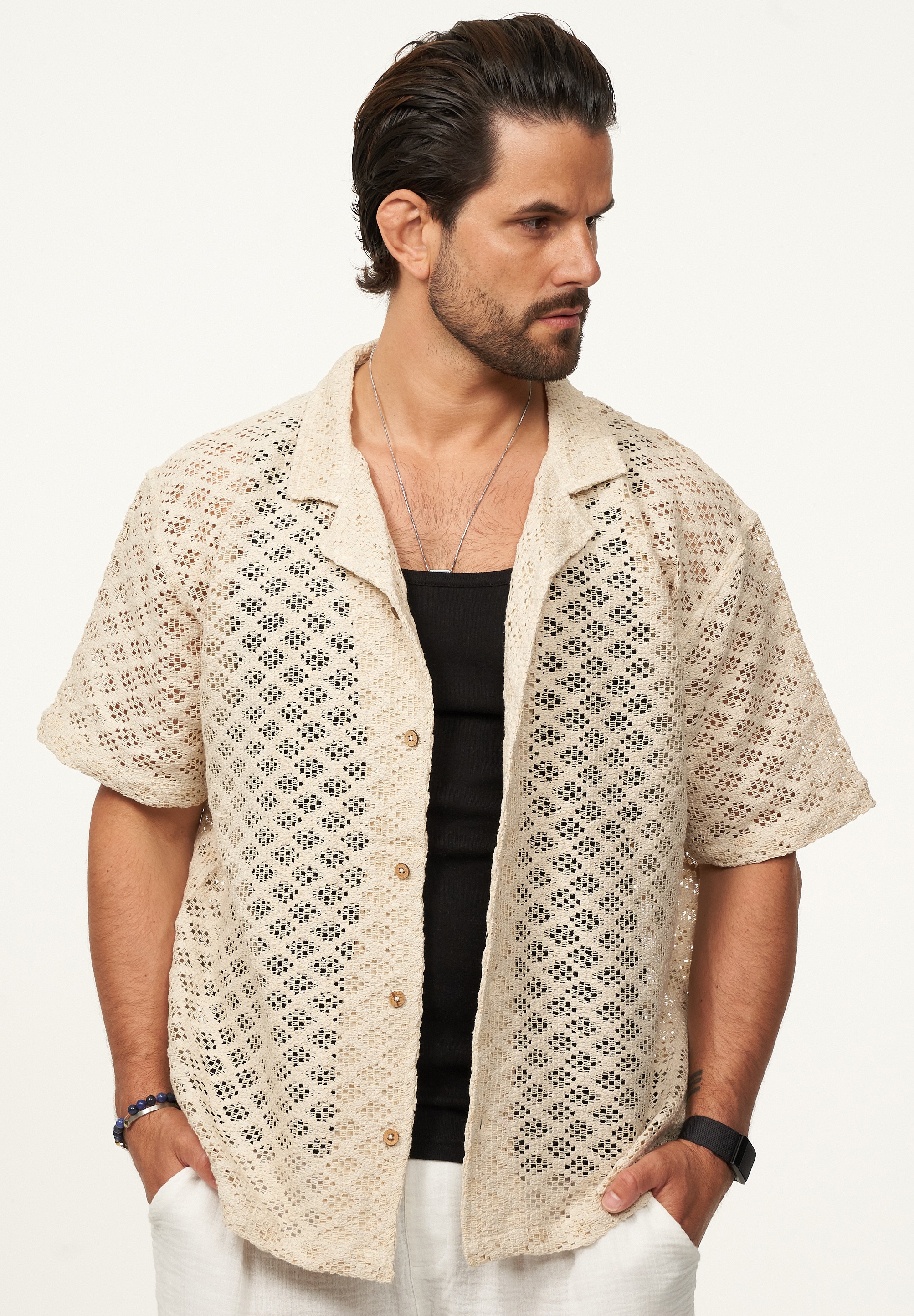 SOULSTAR Kurzarmhemd »Freizeithemd als Kurzam Strick Hemd im Retro-Look - Strick Polo-Hemd Overshirt im Regular-Fit für Herren« Herren Kurzarm Strick Polo-Hemd T-Shirt