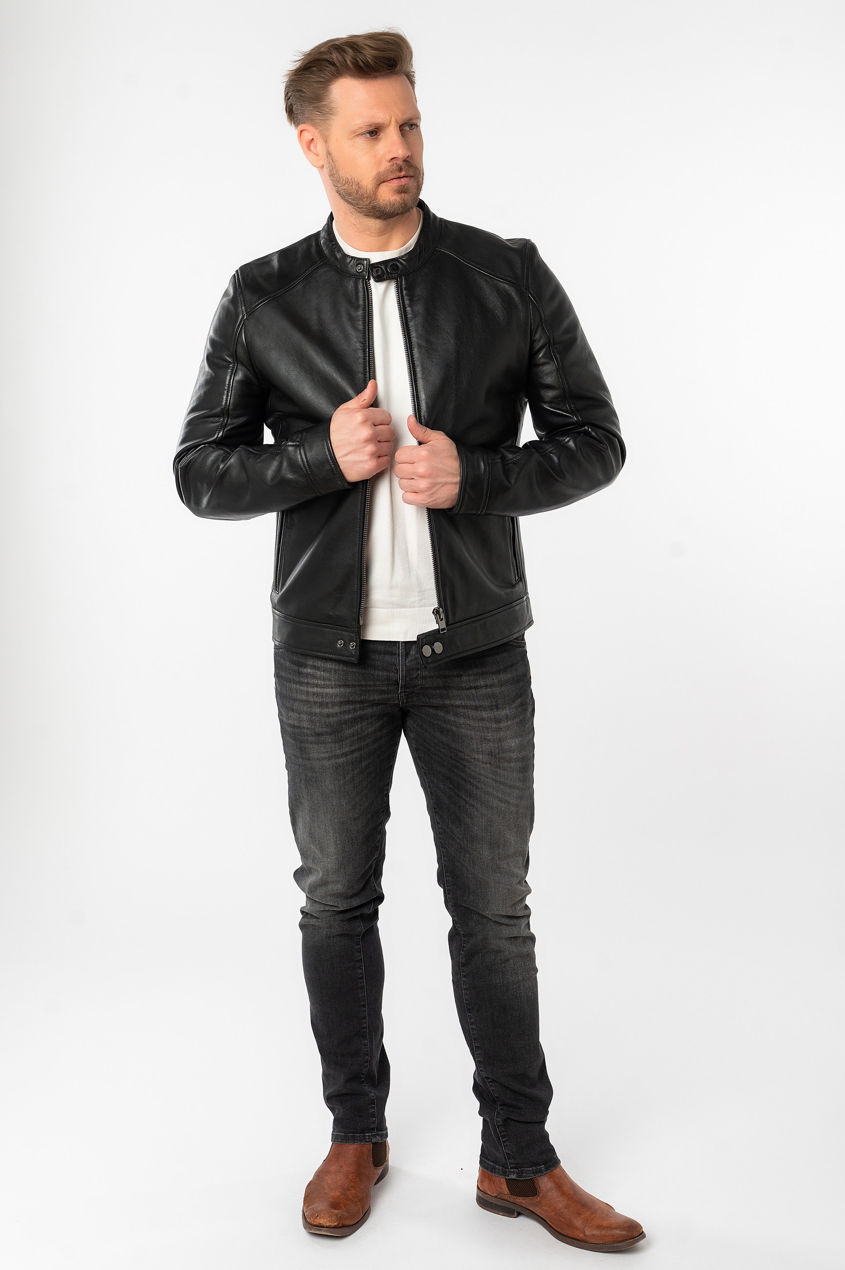 Mauritius Lederjacke »MMTibor SF« kurzer Kragen mit Druckknöpfen