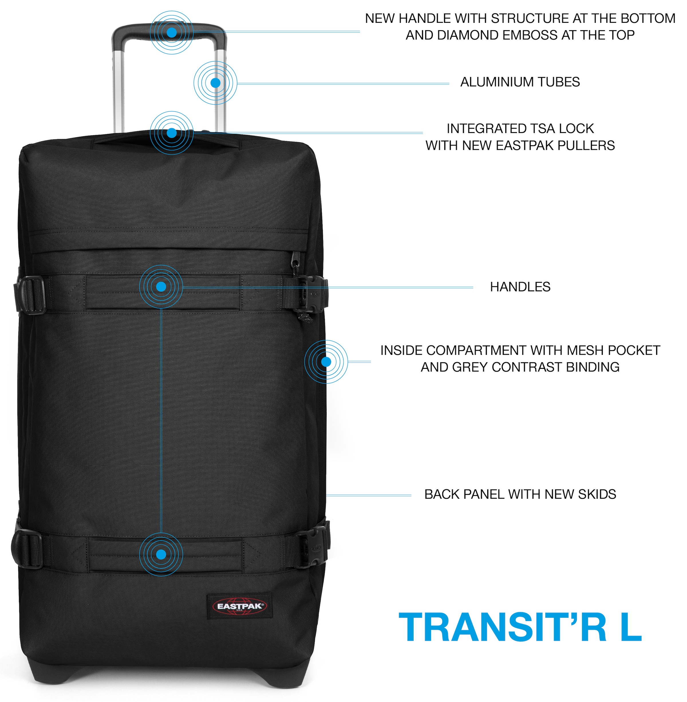Eastpak Weichgepäck-Trolley »TRANSIT'R L«, 2 Rollen, Reisegepäck Aufgabegepäck Reisekoffer mit TSA Schloss Reisetasche