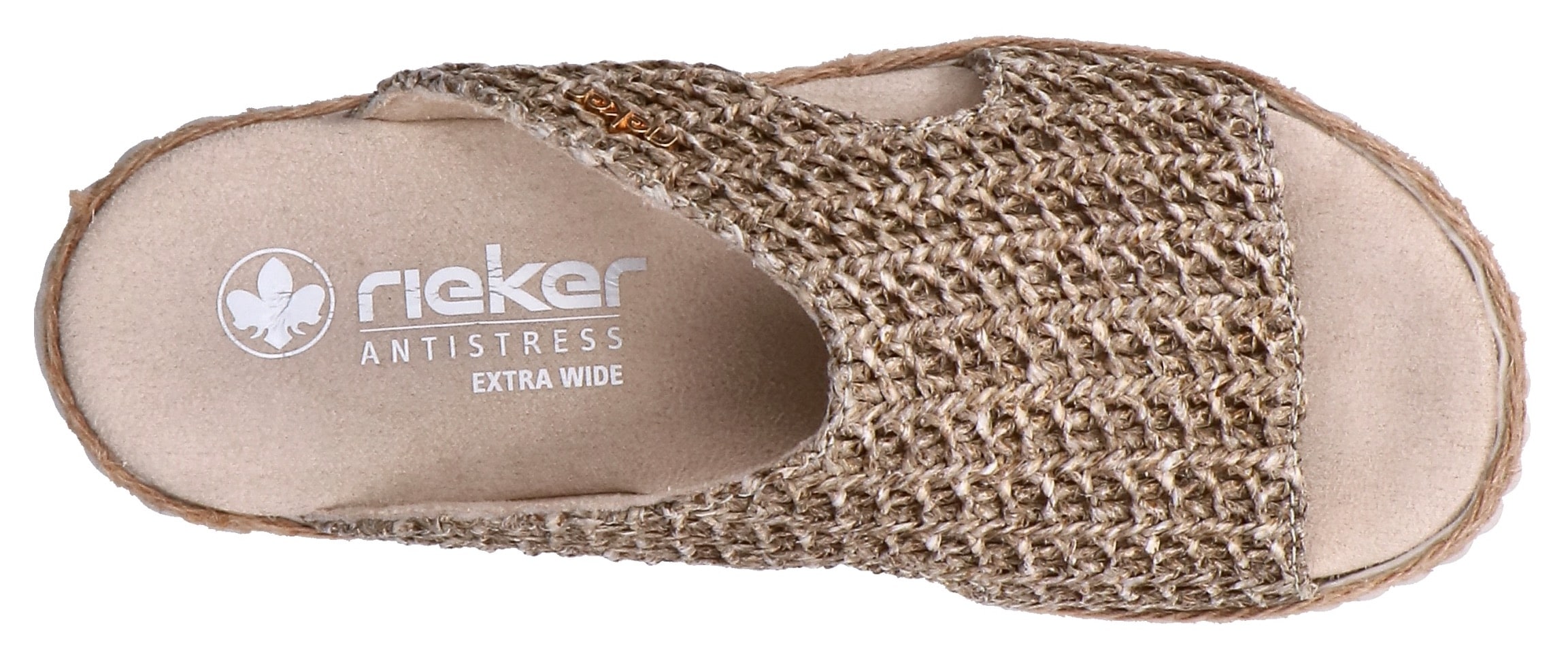 Rieker Pantolette  Sommerschuh, Strandschuh, Keilpantolette mit Bastumrahmung