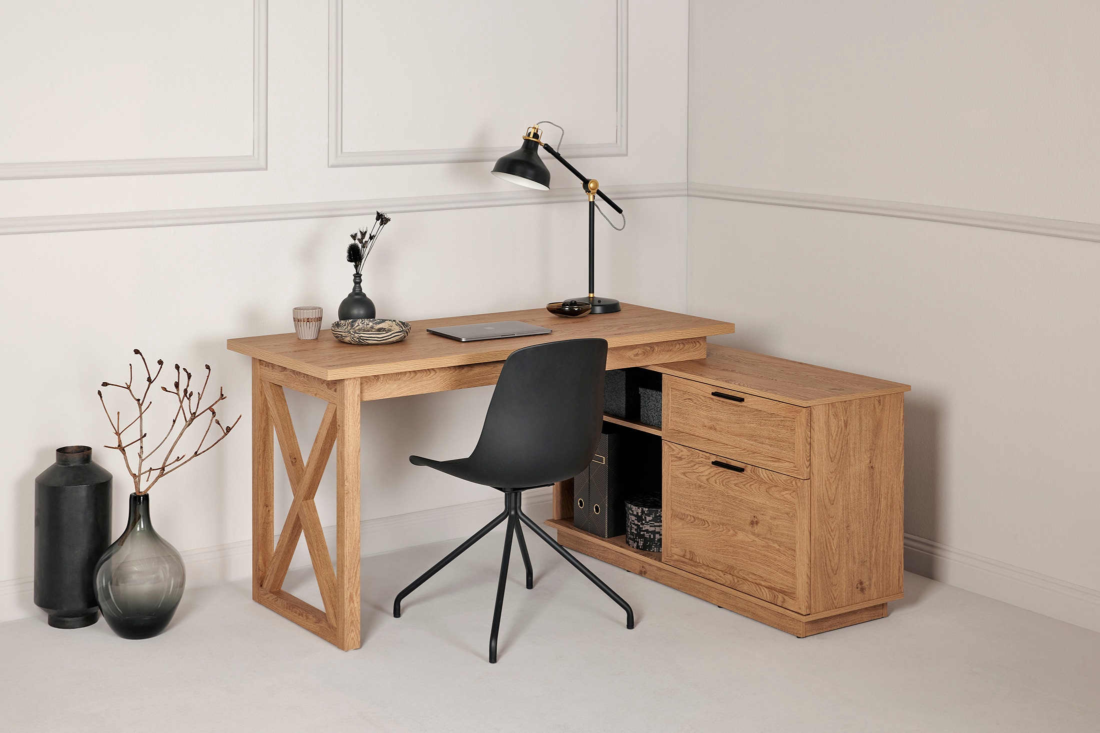 Jahnke Eckschreibtisch »CHALET D 155 E«, (1 St.), im Landhausstil, wechselseitig montierbar