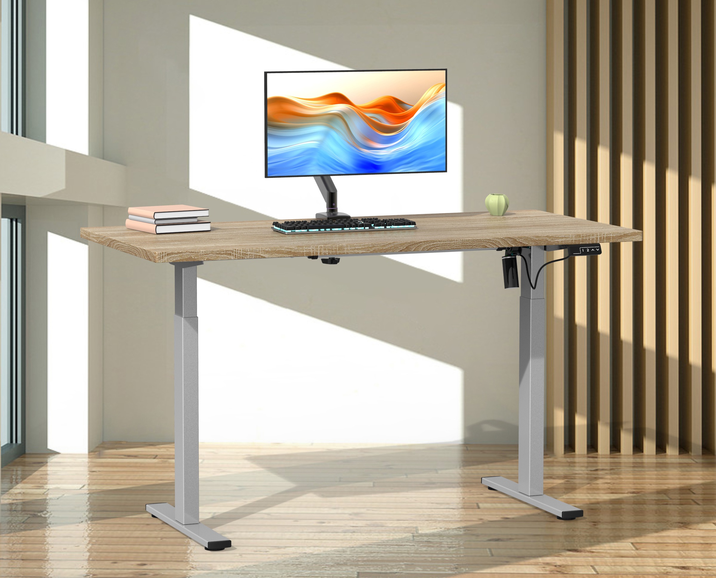VCM Schreibtisch »VCM Höhenverstellbarer Schreibtisch stufenlos elektrisch höhenverstellbar Lona 140x80 Silber«, (Lona)
