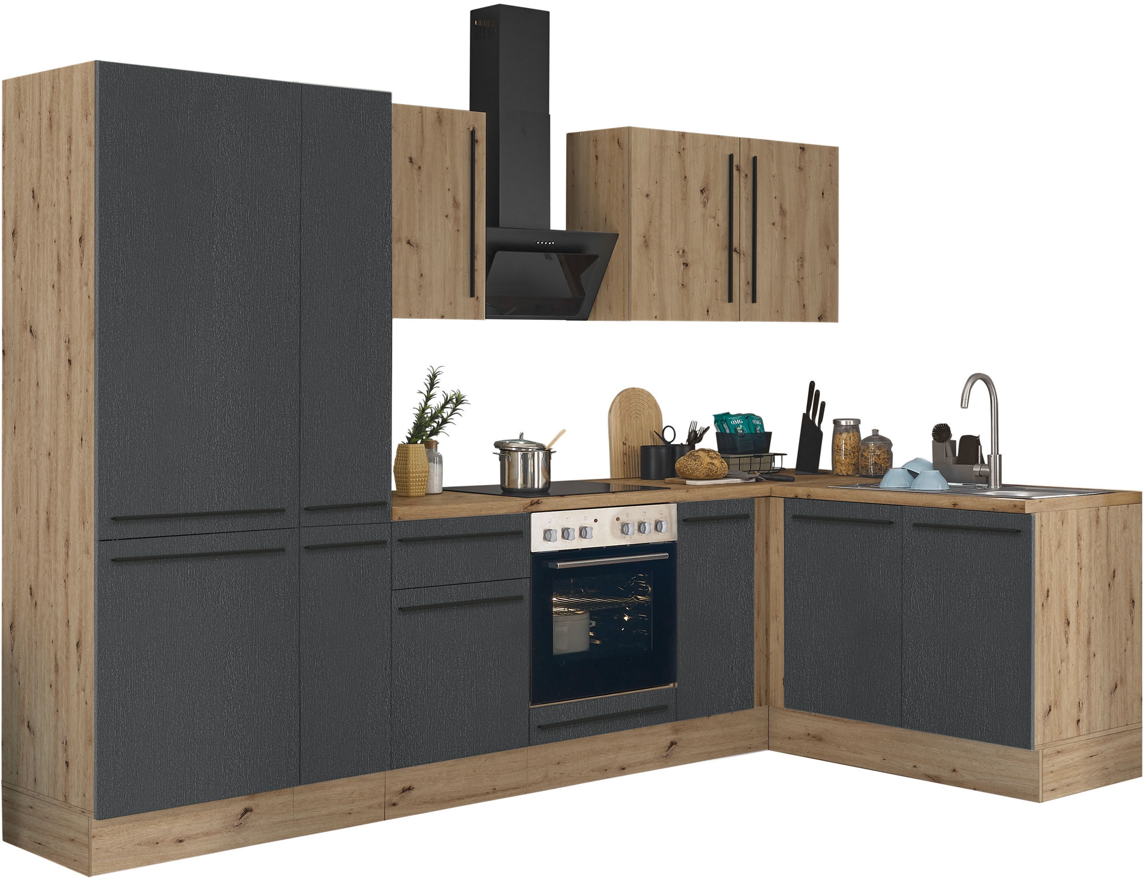 KOCHSTATION Winkelküche »Florida, Stellbreite 300x165 cm« wahlweise mit E-Geräten, mit Softclose für Türen und Schubkästen