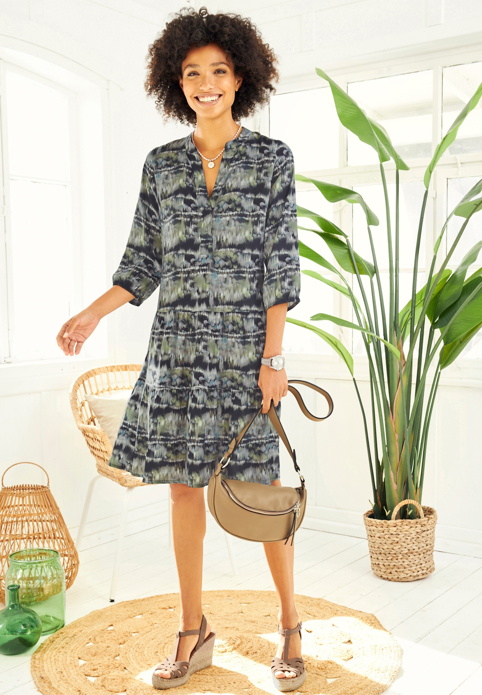 heine Sommerkleid »Druck-Kleid Druckkleid mit elastischen Bündchen« Ohne Taschen