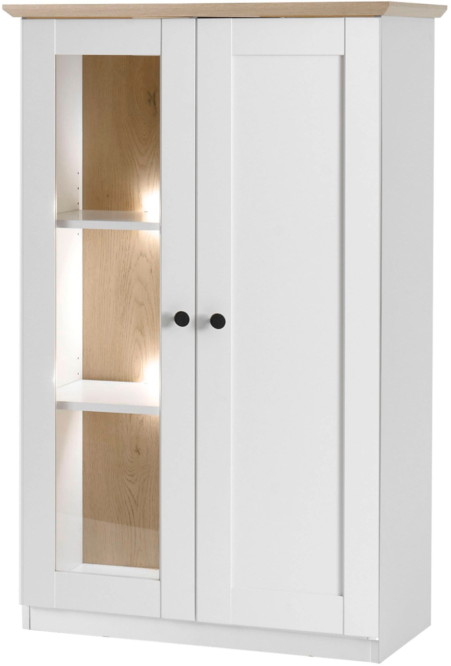 OTTO home Vitrine »Brest, Standvitrine im Landhausstil, Glasvitrine, Vitrinenschrank« schwarze Metallgriffe, ausreichend Stauraum, Glastür, 123 cm hoch