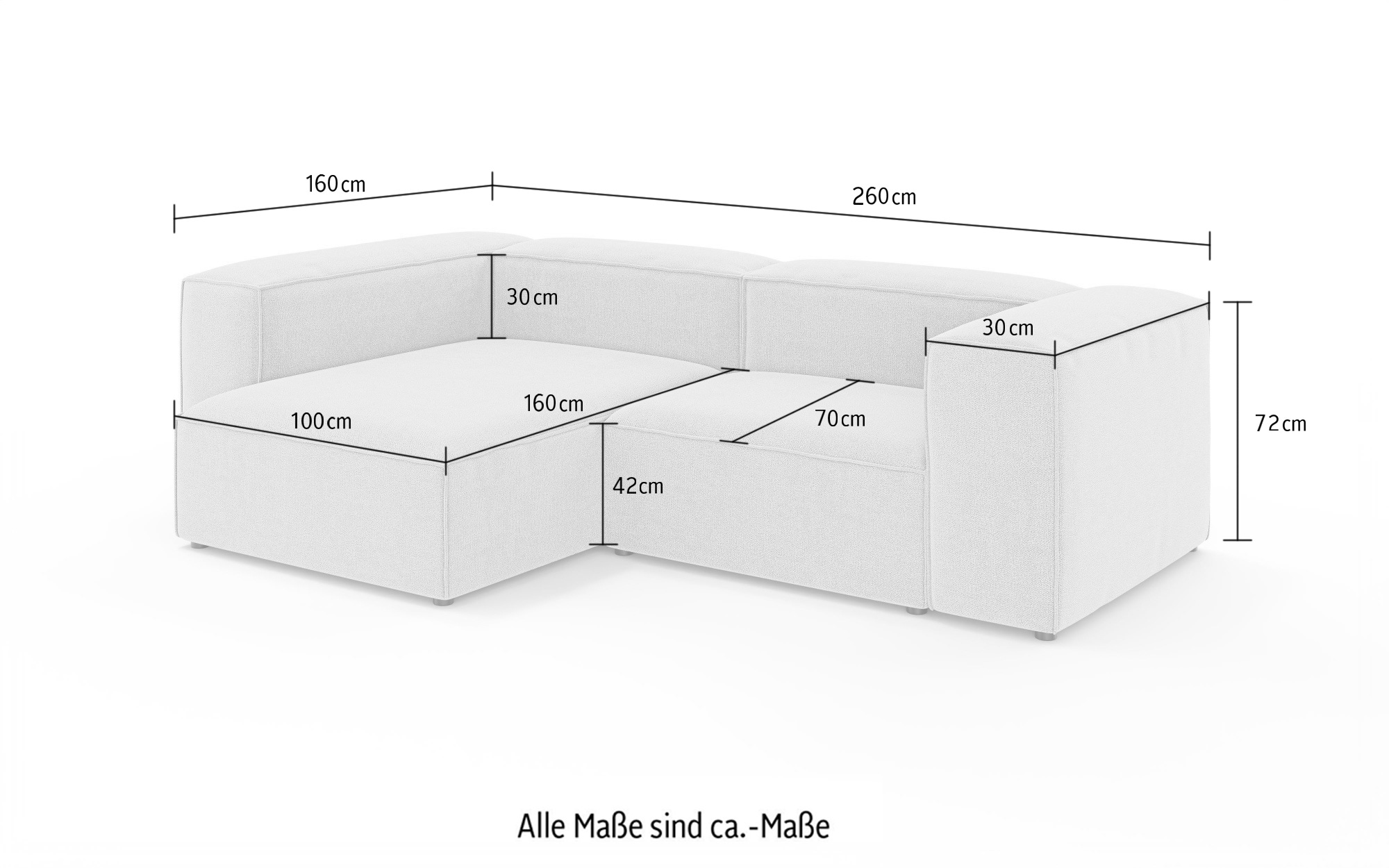 INOSIGN Ecksofa »XL HAILY L-Form, Modularsofa extra tief, Maße B/T/H: 260/160/72 cm«, als Modul oder separat verwendbar, für individuelle Zusammenstellung