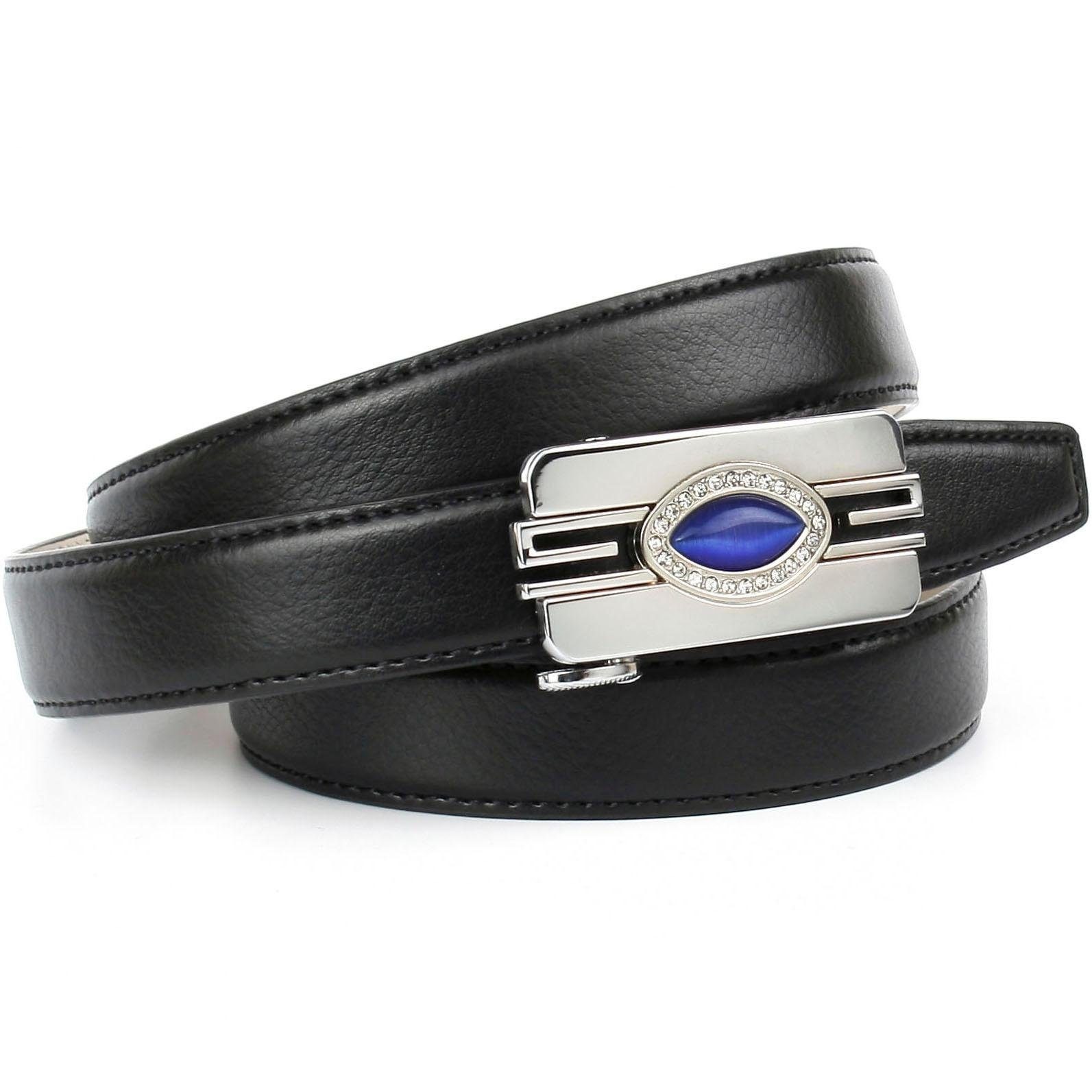 Anthoni Crown Damen Ledergürtel mit großem Schmuckstein besetzt in schwarz, Größe 80