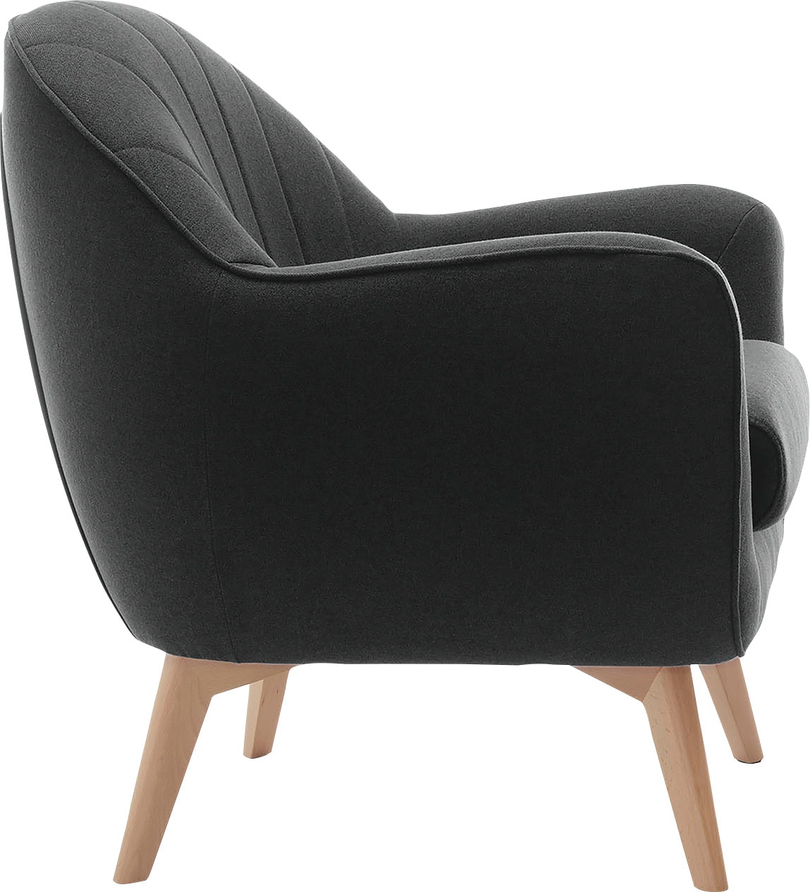 TRENDMANUFAKTUR Sessel »Fuelta, Loungesessel, organische Formensprache, bequem, Solitärsessel«, mit auffälligem Nahtbild und schönen Füßen aus Holz