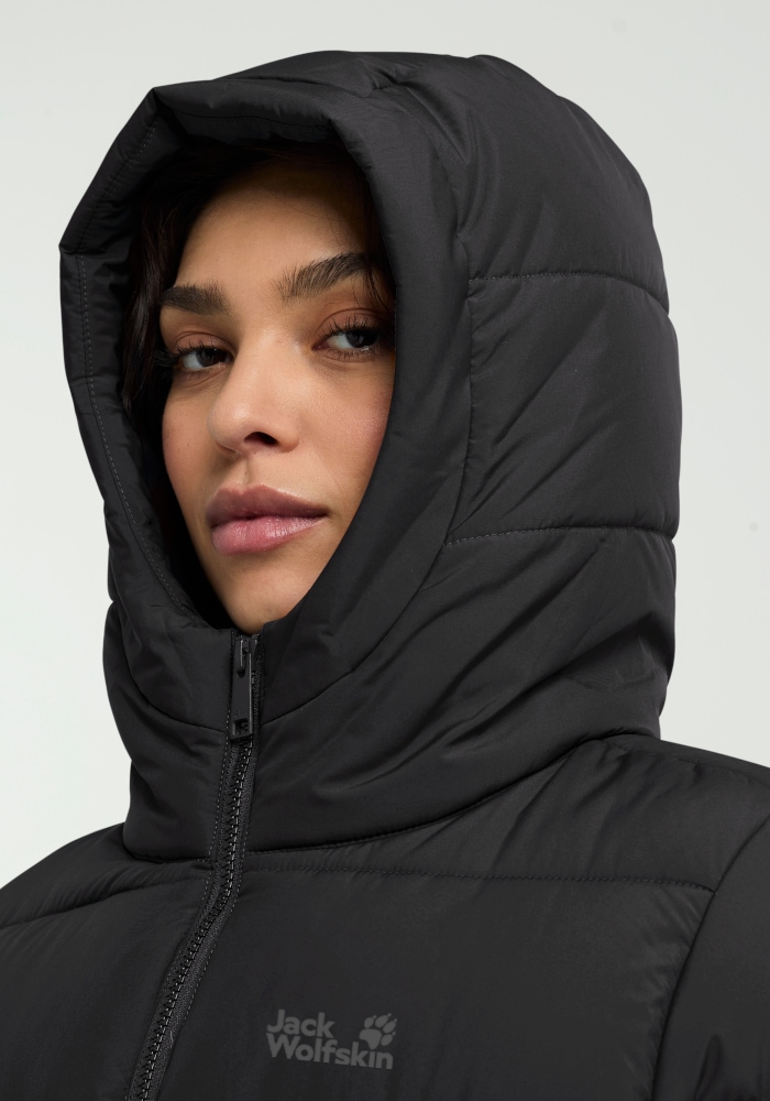Jack Wolfskin Daunenmantel »FROZEN PALACE LONG JKT W RDS« mit Kapuze, wärmeisolierende Daunenfüllung, winddicht