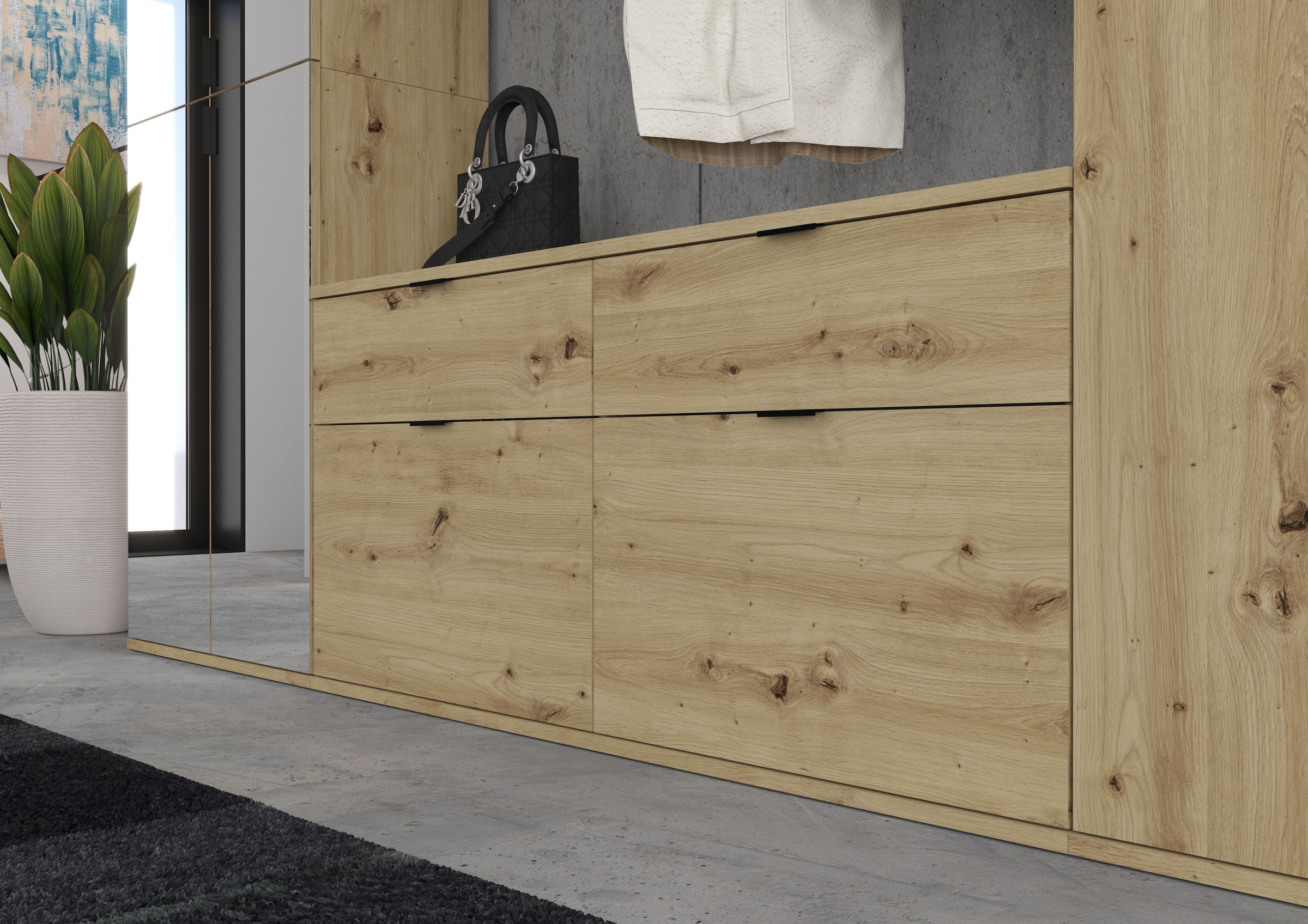 INOSIGN Garderoben-Set »Trondheim, Breite 273 cm, 6-teilig, bestehend aus:«, (Set, 5 St.), 3x Garderobenschrank, 1 Kommode, 1 Garderobenstange, 1 Ablageboden