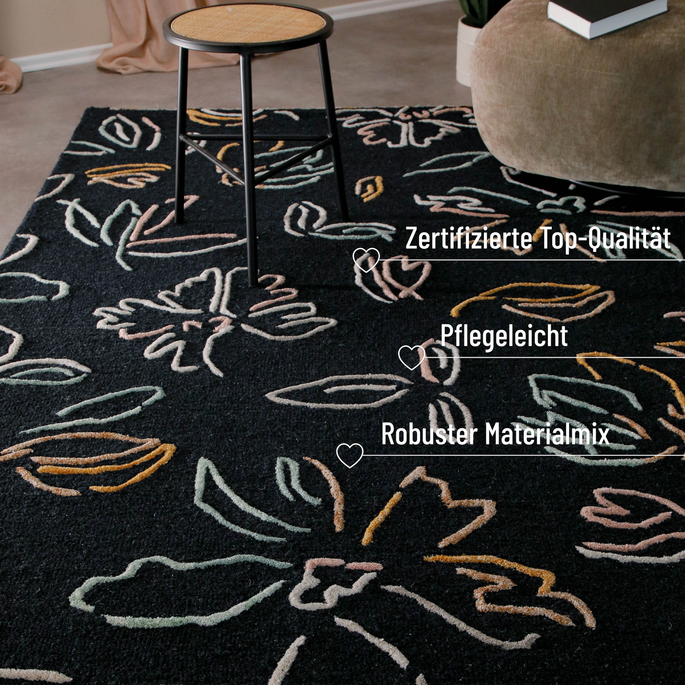 Wecon home Teppich »Vee« rechteckig 10 mm Höhe Wollteppich, floral, hochwertig, pflegeleicht, modern, handgetuftet