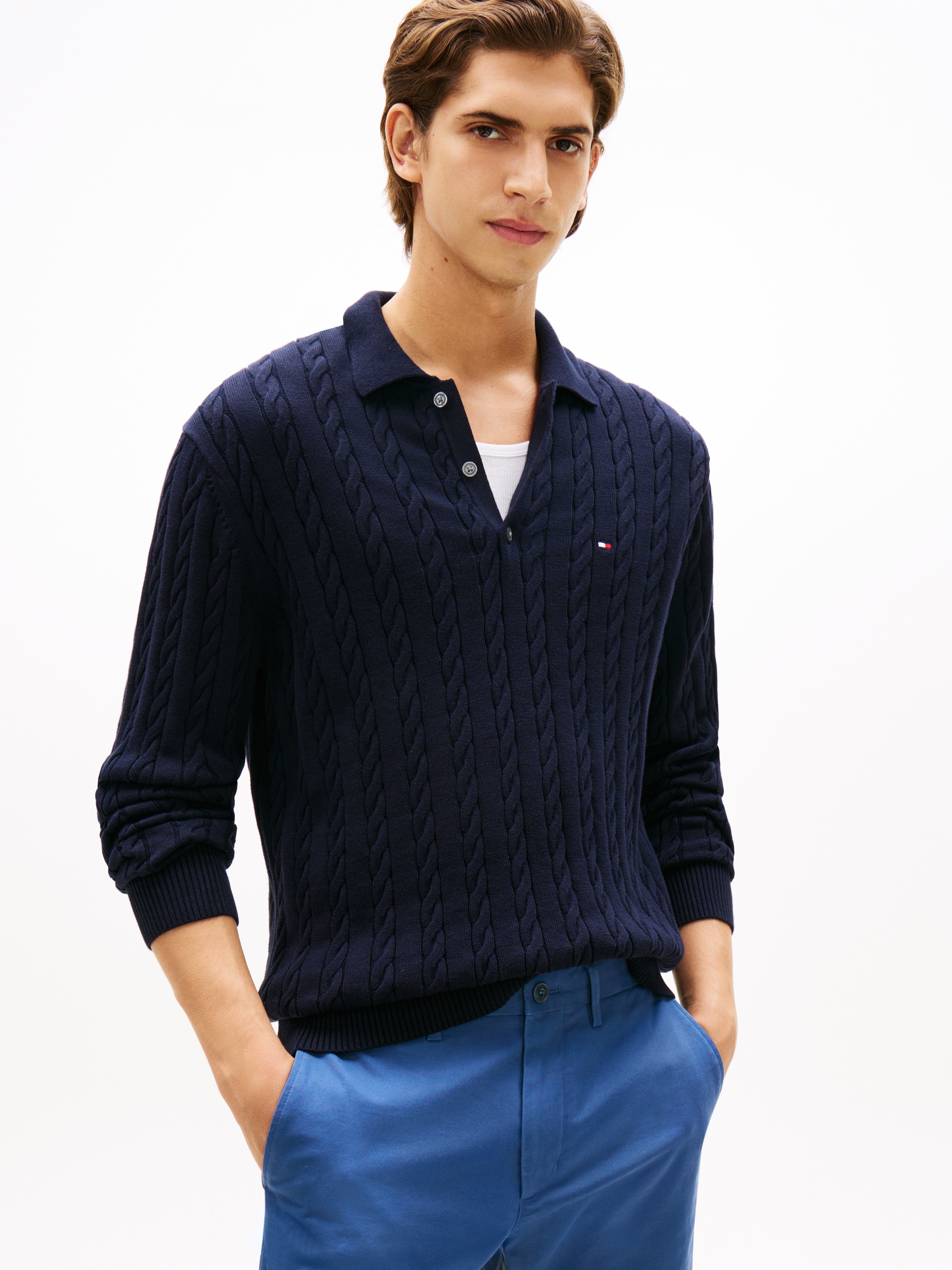 Tommy Hilfiger Polokragenpullover »CLASSIC COTTON CABLE« mit Zopfmuster, regular fit