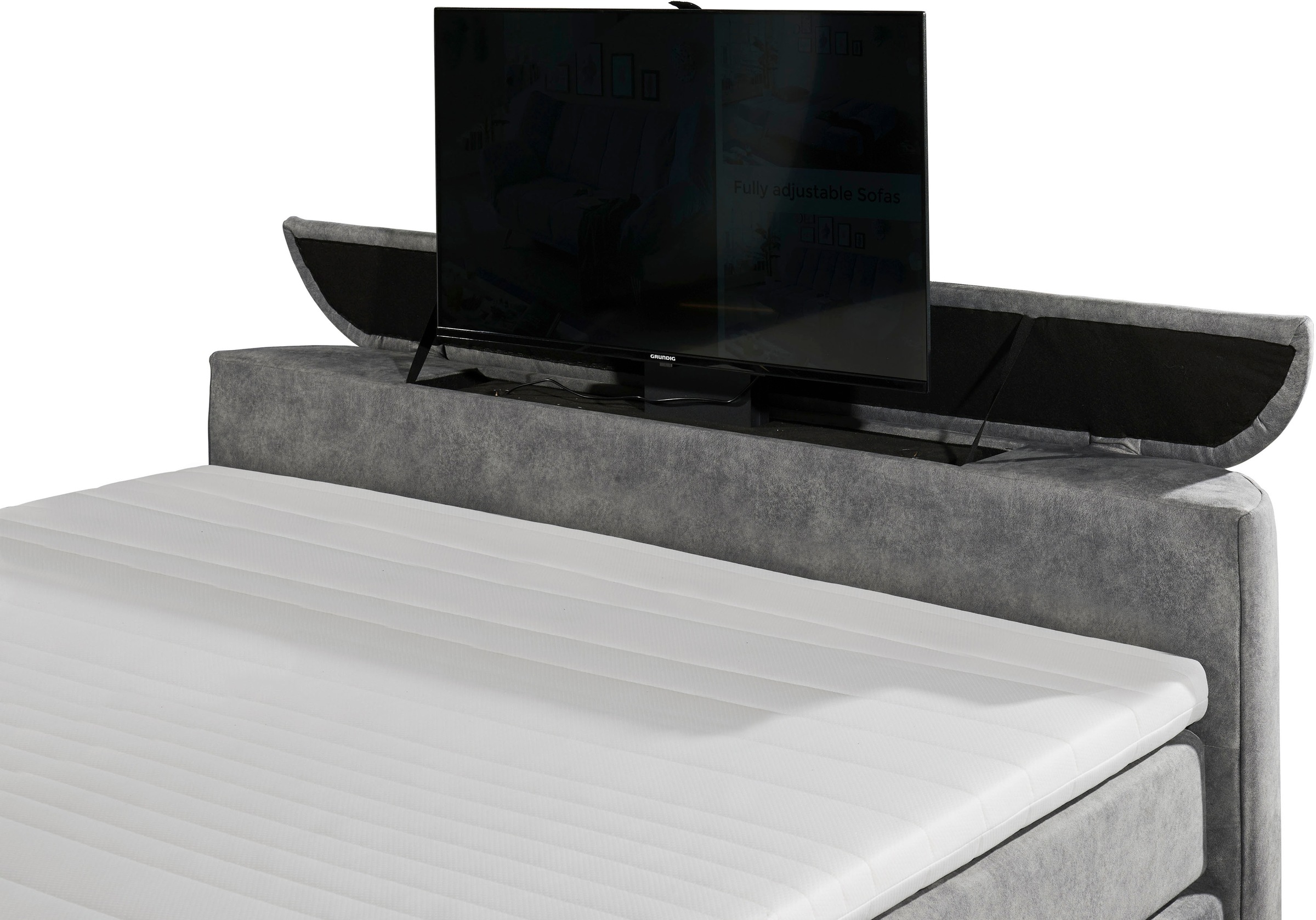 ED EXCITING DESIGN Boxspringbett »Dallas«,  inkl. Topper, LED-Beleuchtung, TV Halterung (bis 40 Zoll) und 2 Bettkästen