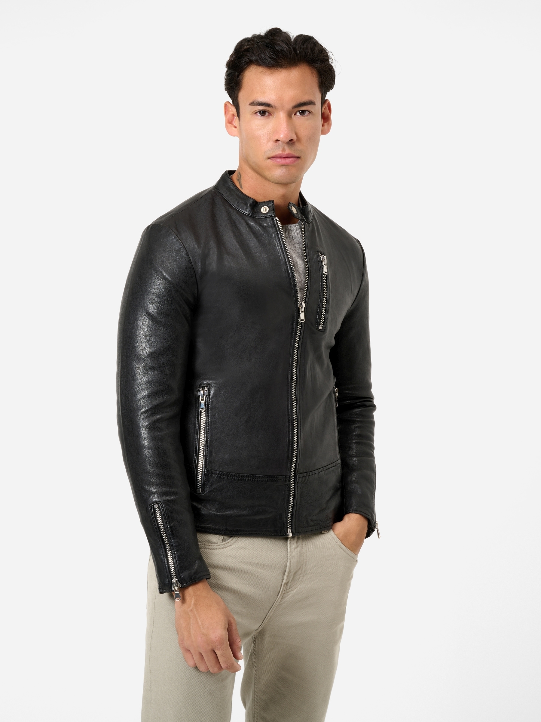 RICANO Bikerjacke »Lederjacke Carlo« ohne Kapuze Handgefertigt aus echtem Leder
