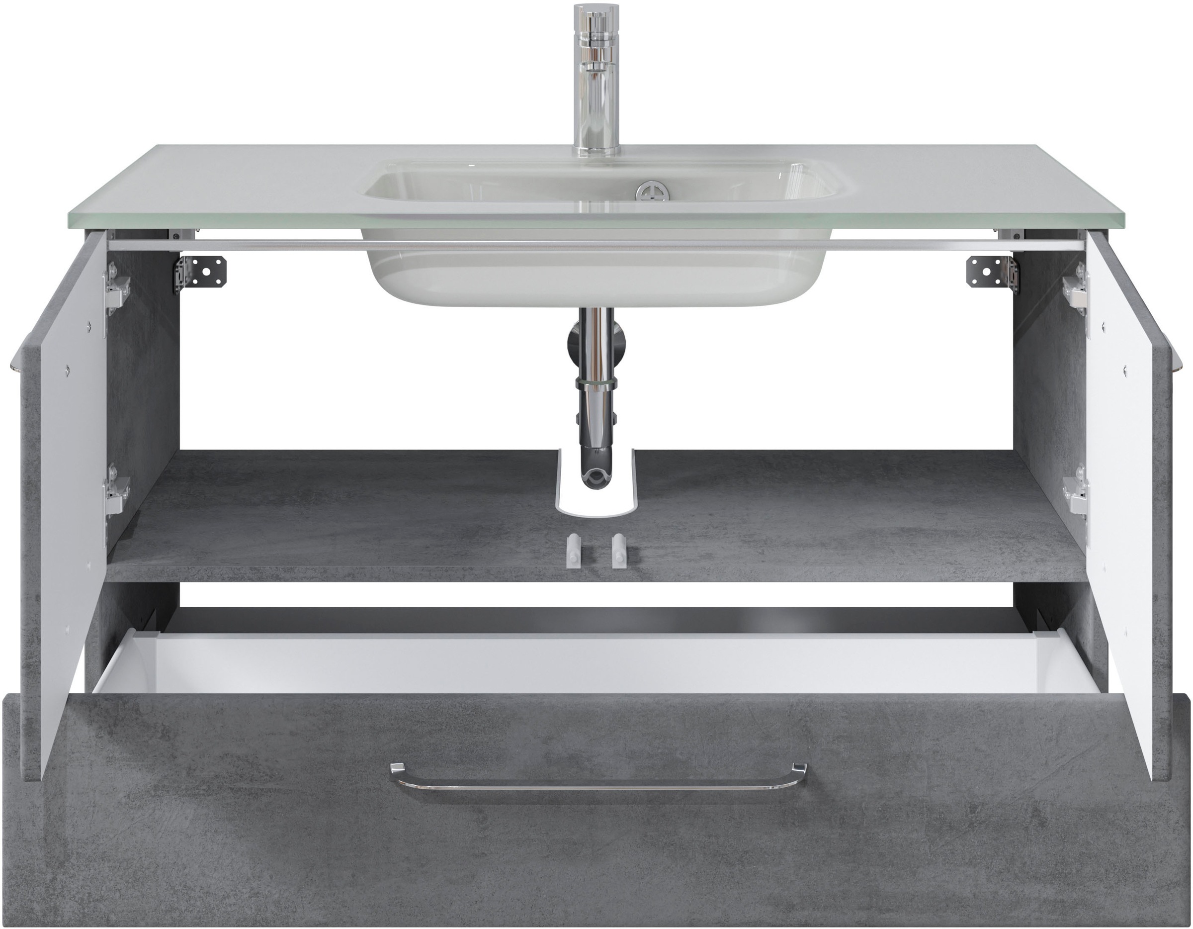 Saphir Badmöbel-Set »Quickset 945 Glas-Waschtisch mit Unterschrank, 99 cm breit, Waschplatz« 1 Stk. tlg.