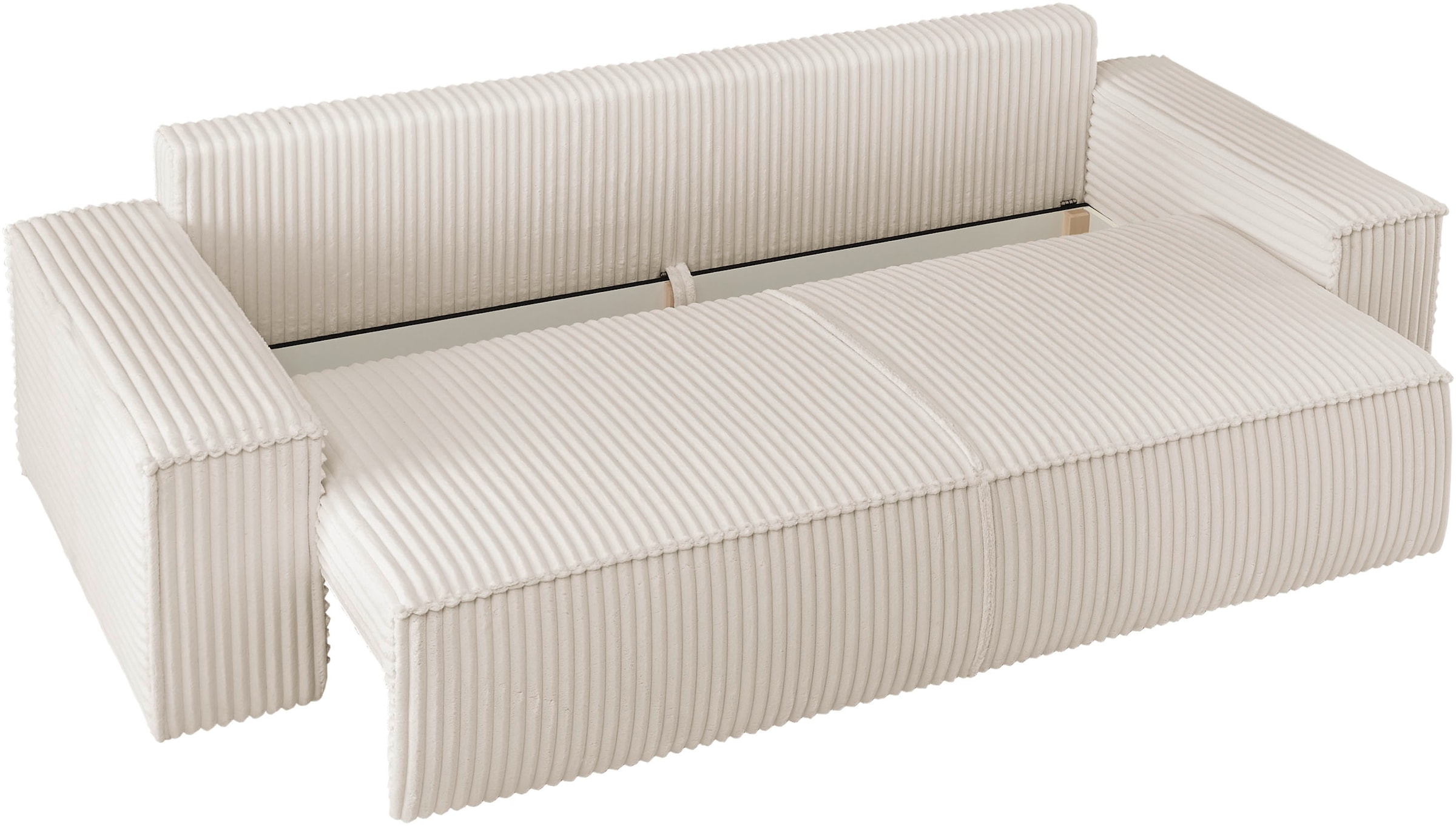 andas 3-Sitzer »FINNLEY Schlafsofa 257 cm, Schlaffunktion mit Bettkasten (200/136cm)«, in Aqua Clean-Bouclé, Struktur fein u. Cord