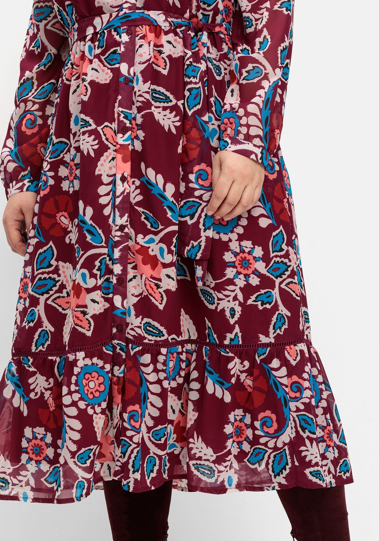 Sheego Chiffonkleid »Hemdblusenkleid mit Spitzendetails und Volant«