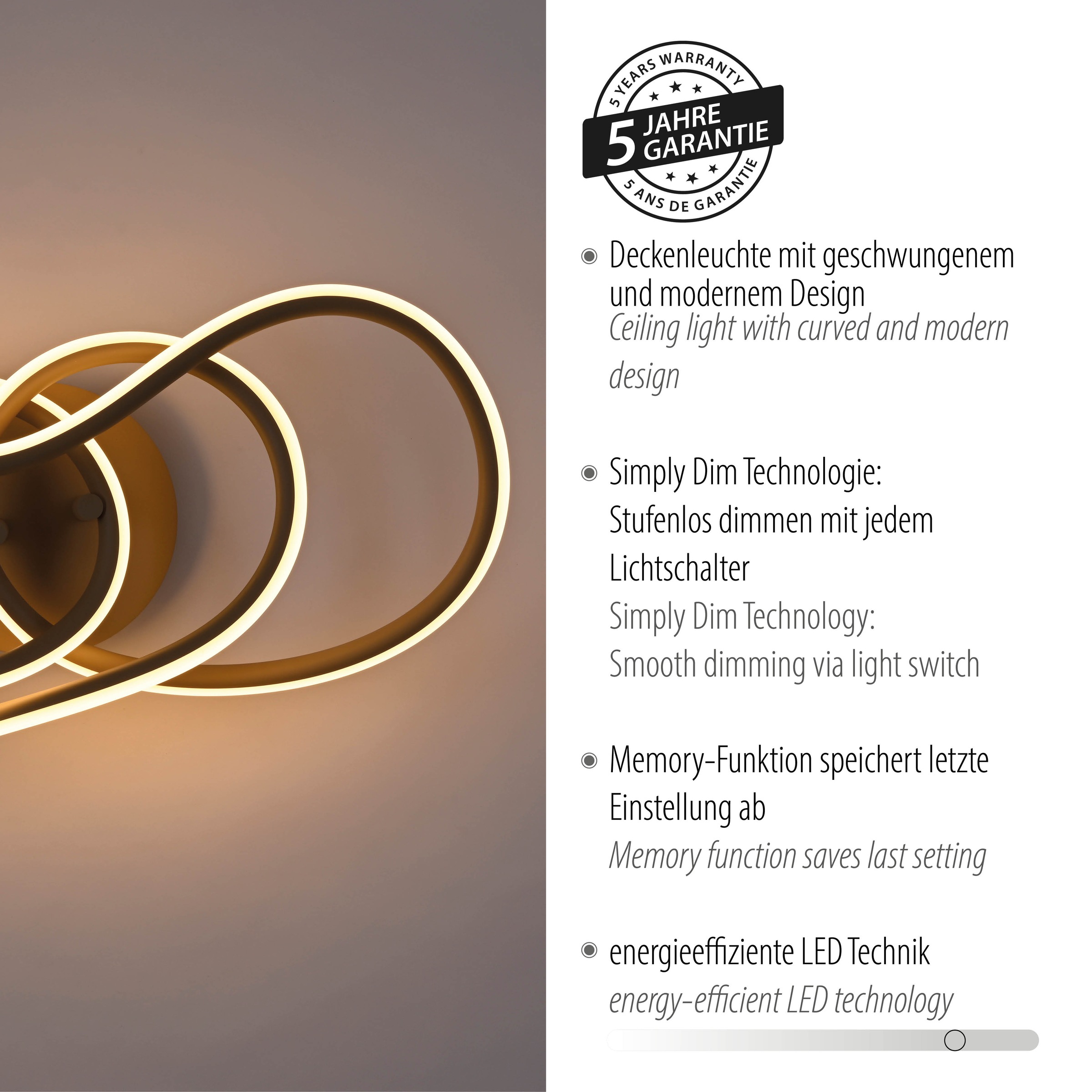 Paul Neuhaus LED Deckenleuchte »TWIST« LED-Board 1 Stk. Warmweiß Stufenlos dimmbar über Lichtschalter, Memoryfunktion