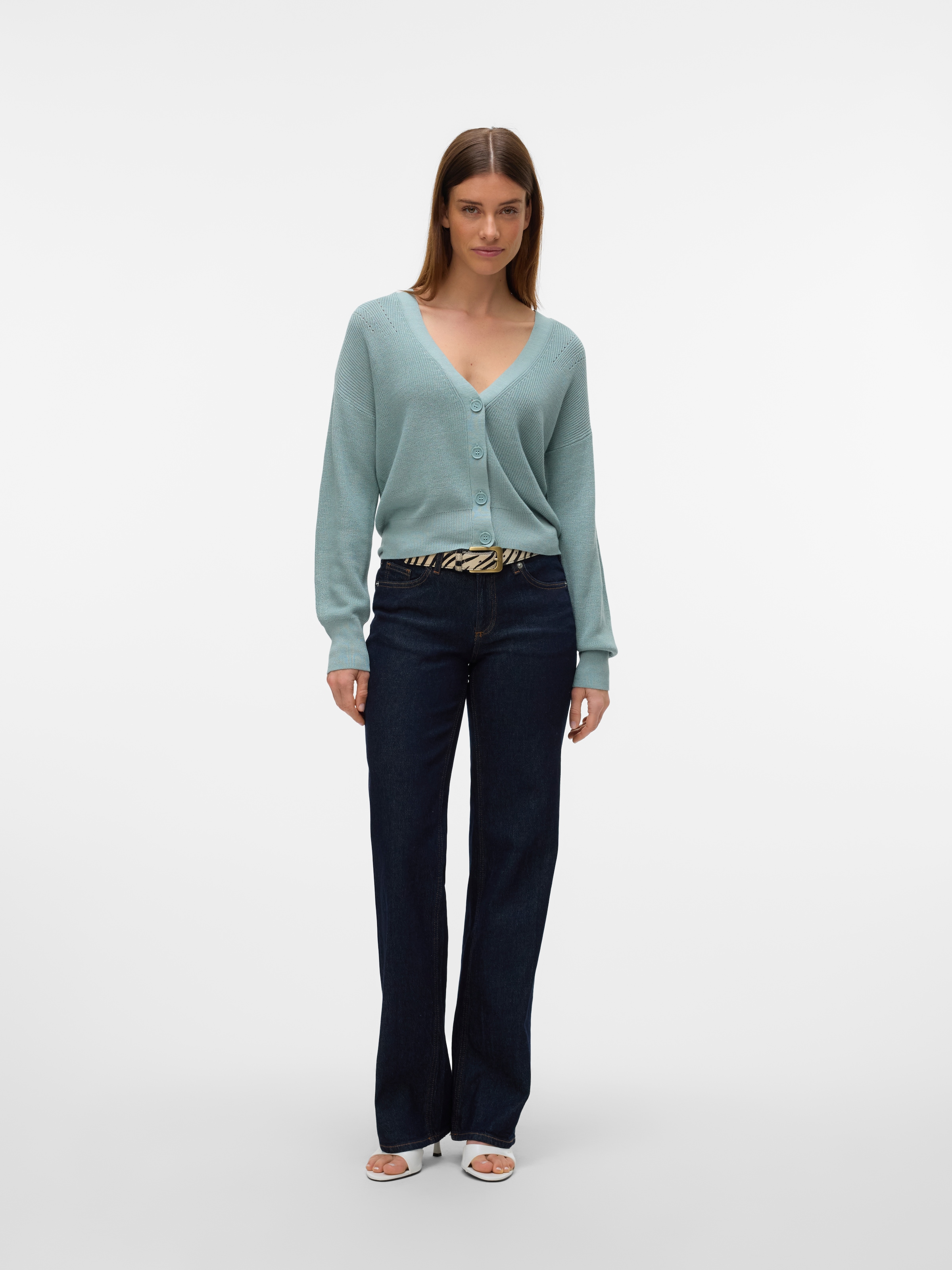 Vero Moda Strickjacke »VMNEWLEXSUN LS SHORT V-NECK CAR GA NOOS«, mit Knopfleiste