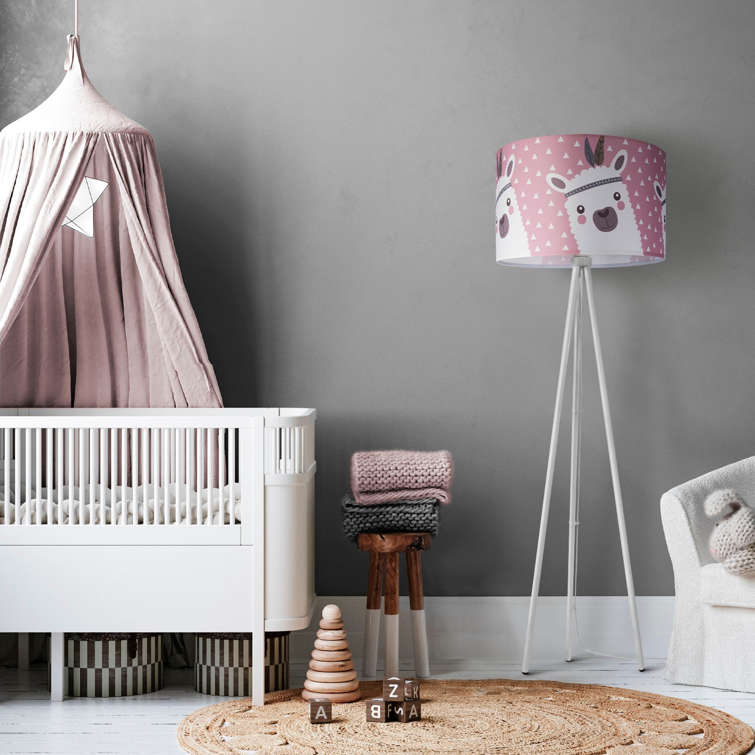 Paco Home Stehlampe »Trina Ela«, Leuchtmittel E27 | ohne Leuchtmittel, Kinderlampe LED Kinderzimmer Lampe Mit Lama-Motiv Stehleuchte E27