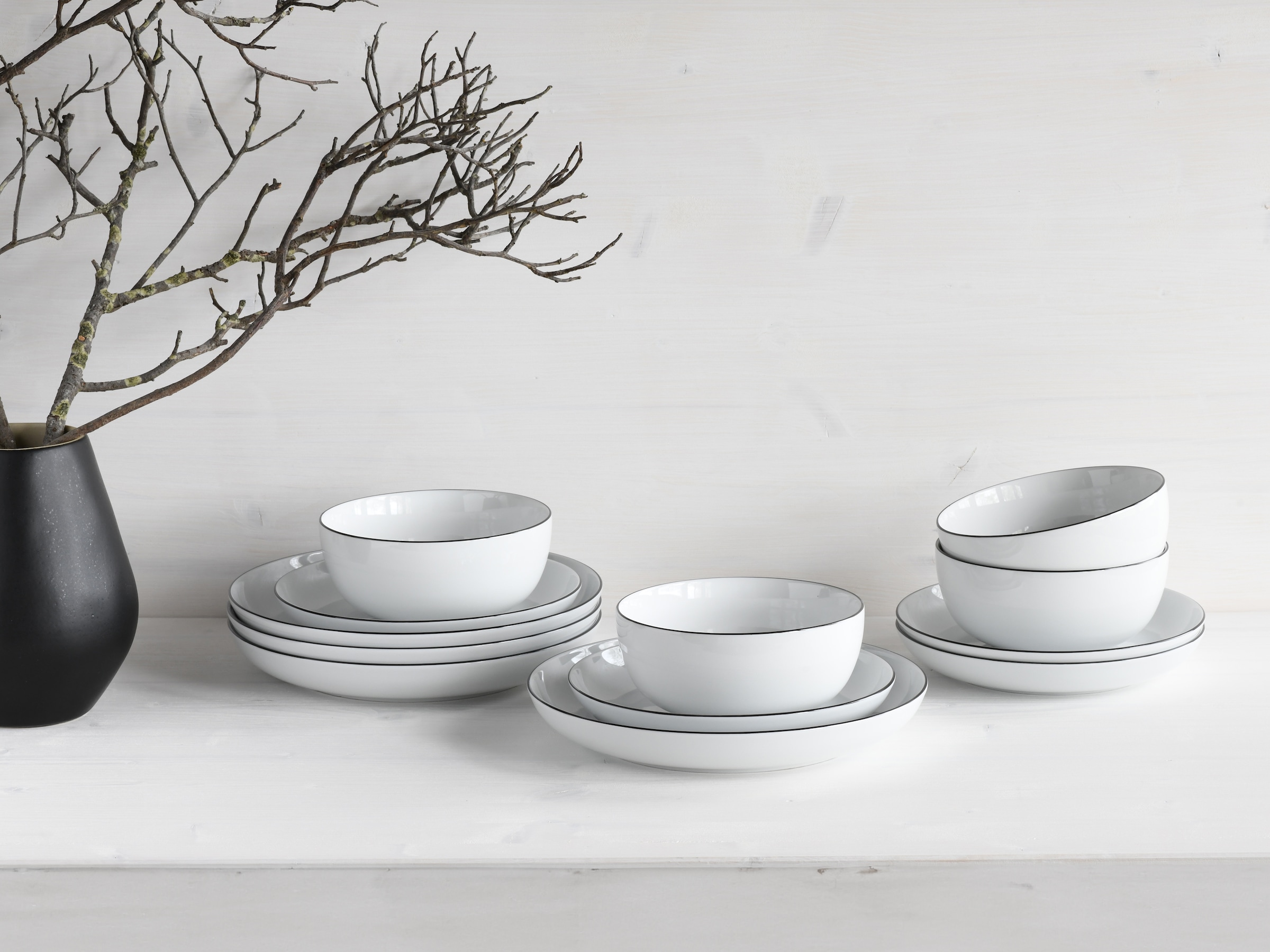 CreaTable Teller-Set »Allround Black Line, Tellerset 12-tlg« Daily Use, Zeitlos