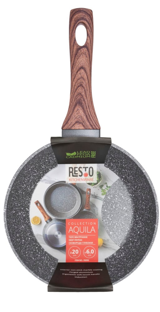 RESTO Kitchenware Bratpfanne »Aquila, tiefe Schmorpfanne langlebig und spülmaschinenfest«, Aluminium, (1 tlg.), mit ergonomischem weichem Griff in Holzoptik