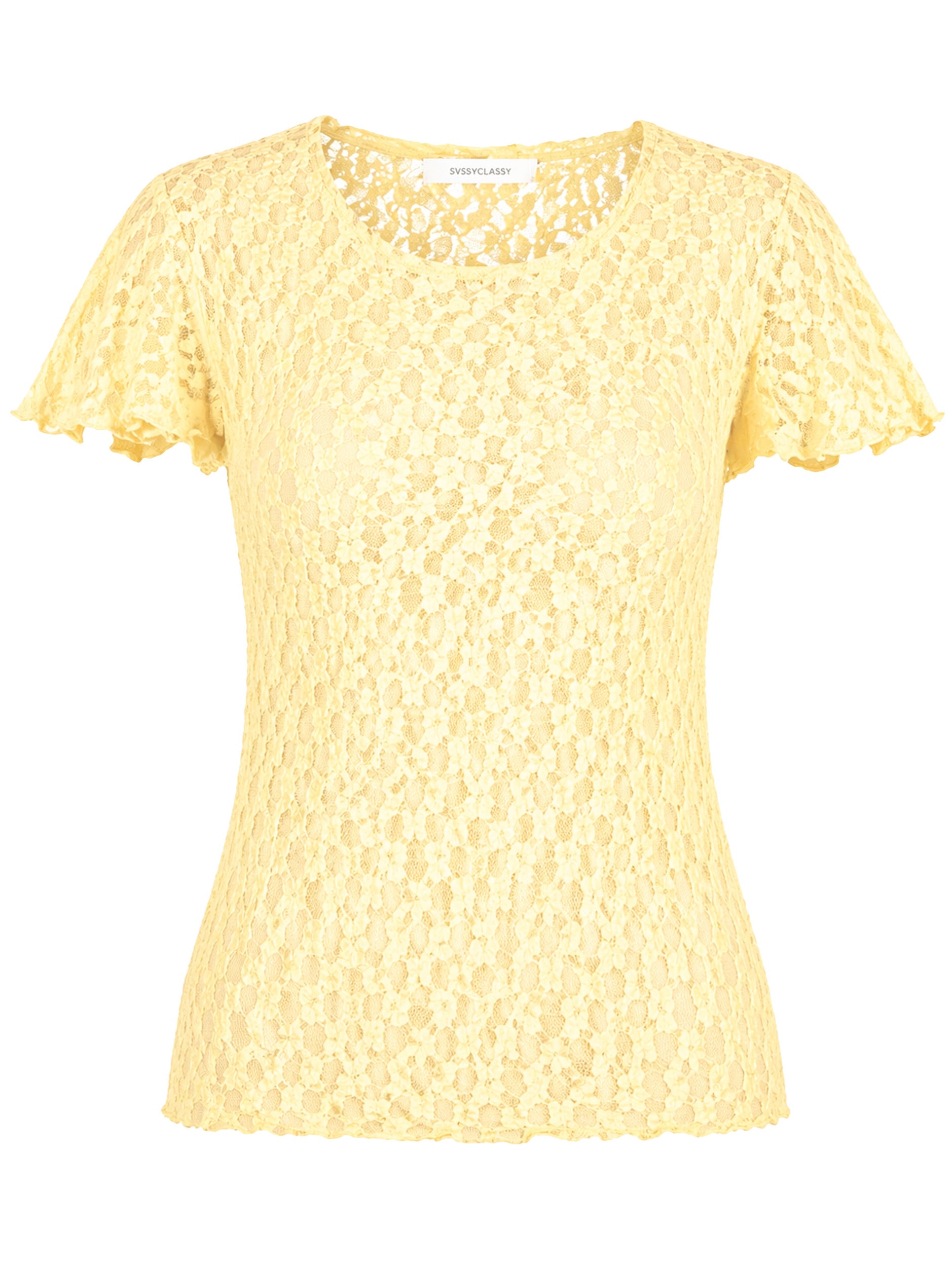 SASSYCLASSY Kurzarmshirt »Spitzen T-Shirt mit Flügelärmel« Elegantes T-Shirt in floralem Muster mit leicht transparenter Optik
