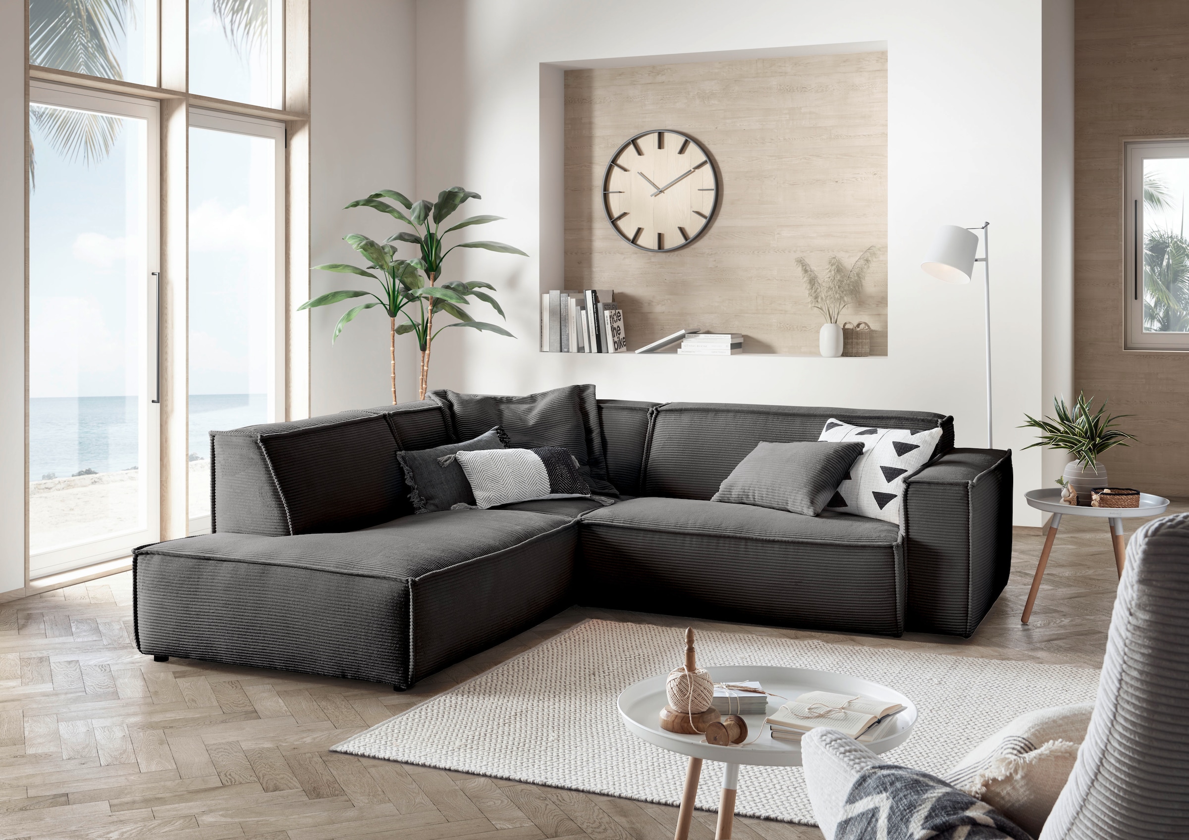 3C Candy Ecksofa »Matteo in elegant, kubischer Formensprache, bequem, L-Form« mit auffälliger Kedernaht, Cord-Bezug, Lounge-Charakter, OTTOs Choice