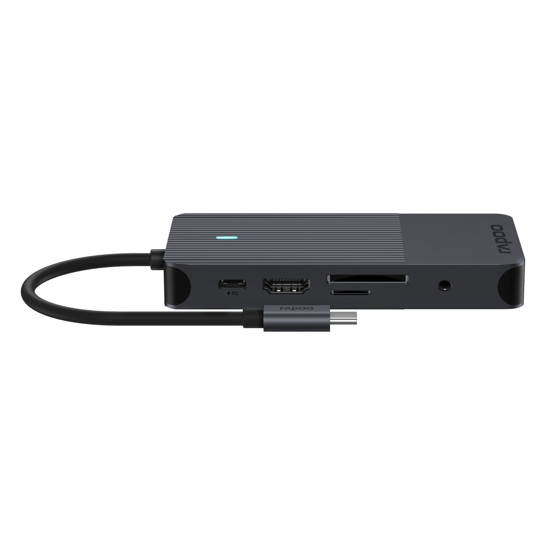 Rapoo USB-Adapter »UCM-2005 USB-C Multiport Adapter, 10in1, Grau« USB-C zu 2x HDMI | 3,5-mm-Klinke | MicroSD-Card | RJ-45 (Ethernet) | SD-Card | USB 3.0 Typ A 18 cm