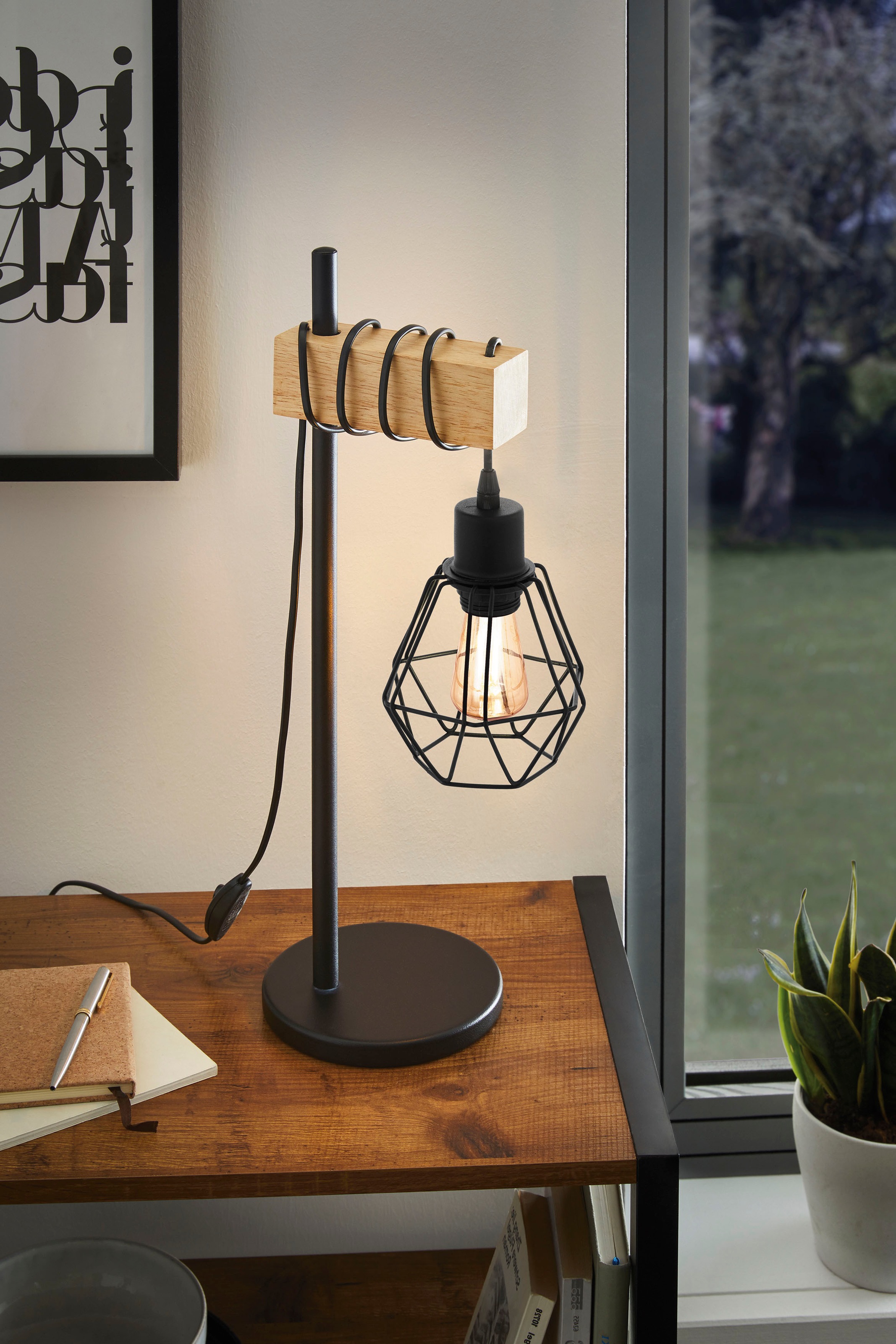 EGLO Tischleuchte »TOWNSHEND 5«, 1 flammig, Leuchtmittel E27 | ohne Leuchtmittel, Vintage Tischlampe, Retro Lampe, Nachttischlampe, Fassung: E27