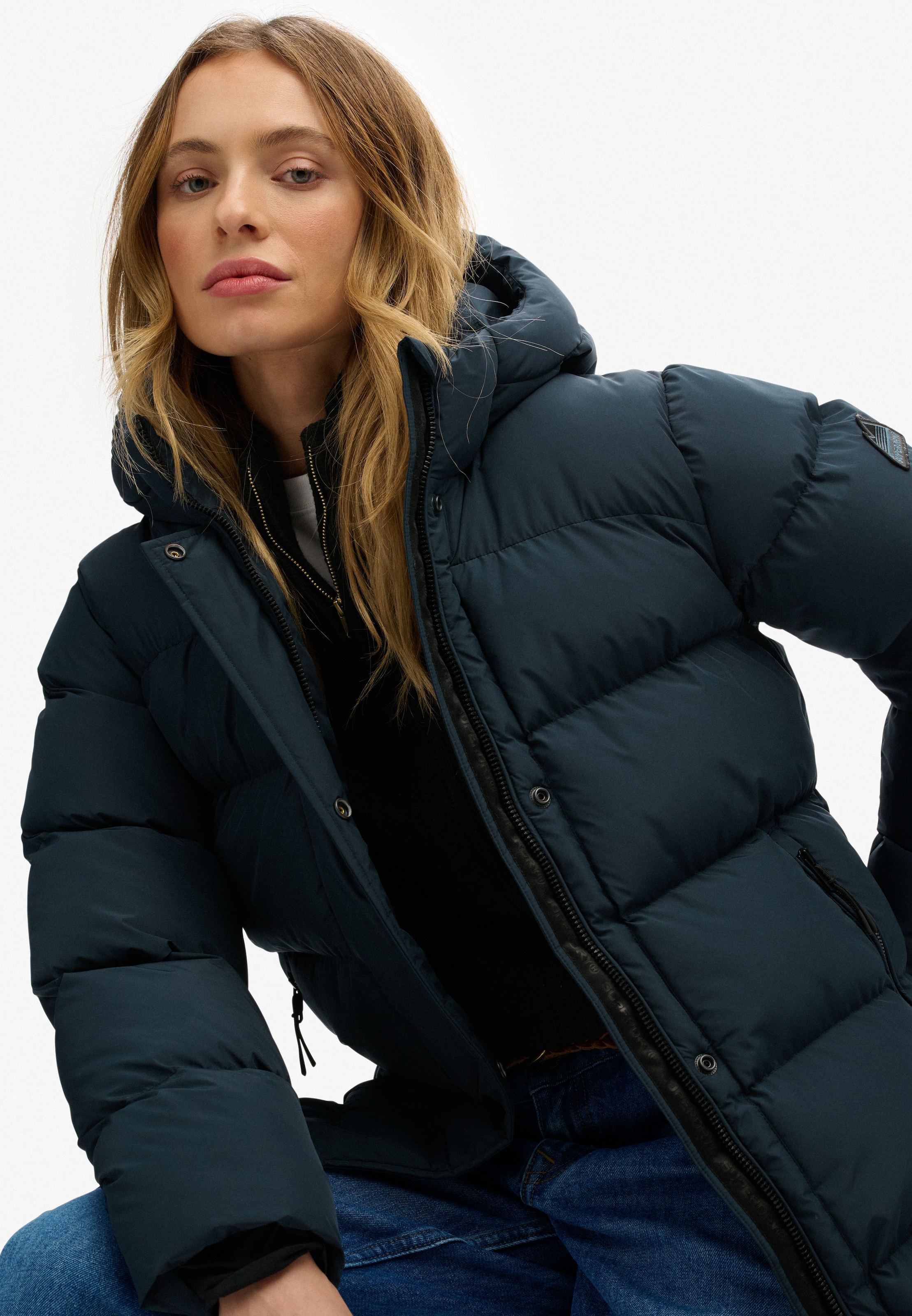 Superdry Steppjacke »HOODED SPORTS PUFFER MID JKT«, mit Kapuze